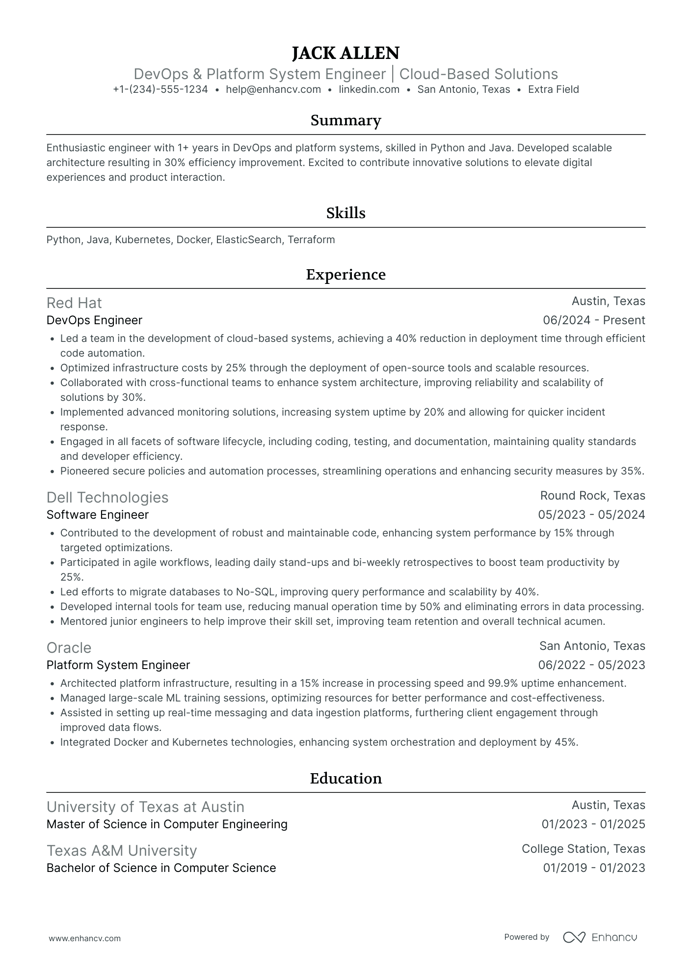 Devops System Engineer Resume Example