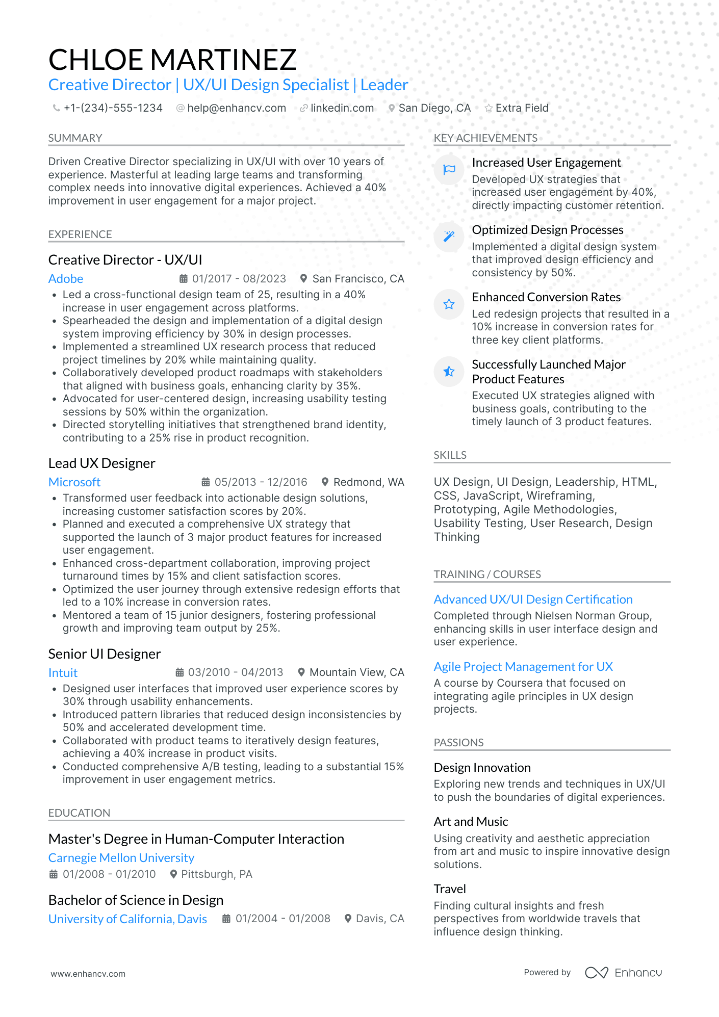 UX UI Design Director Resume Example