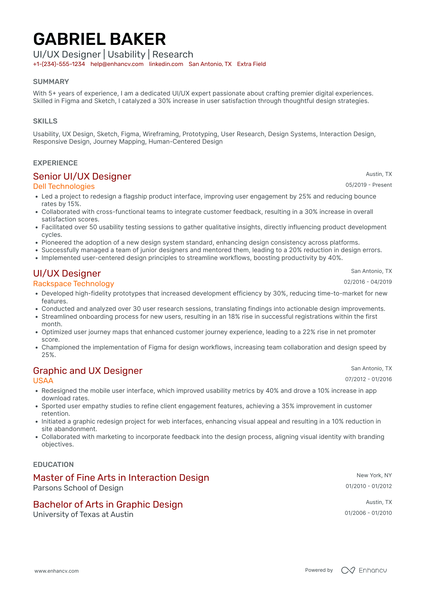 Senior UX UI Designer Resume Example