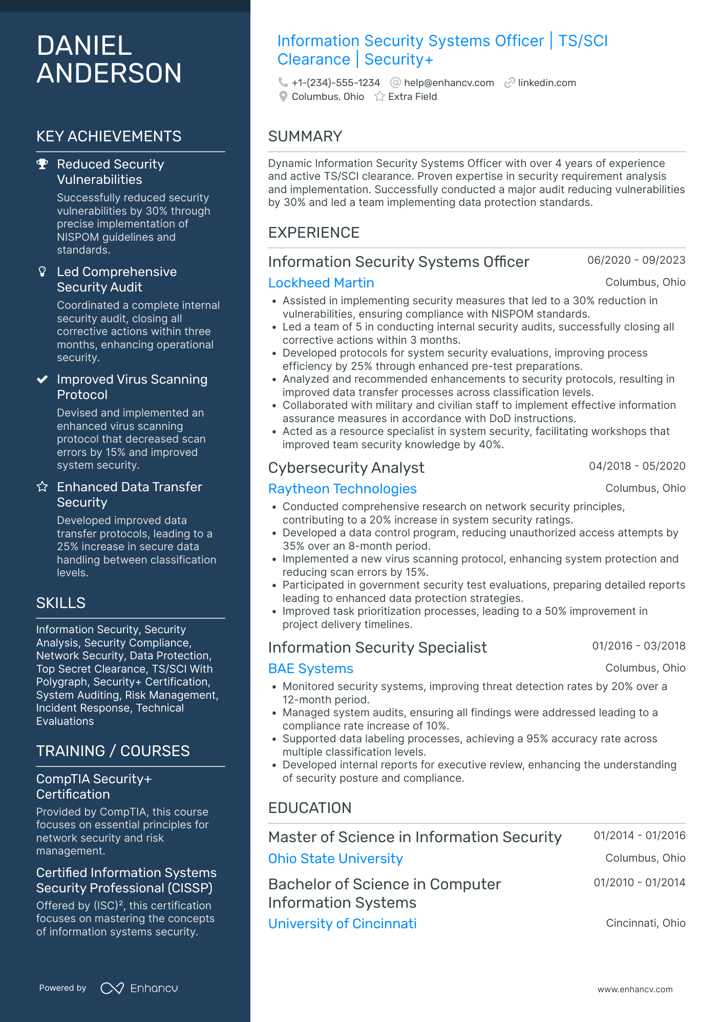 Network Security Officer Resume Example