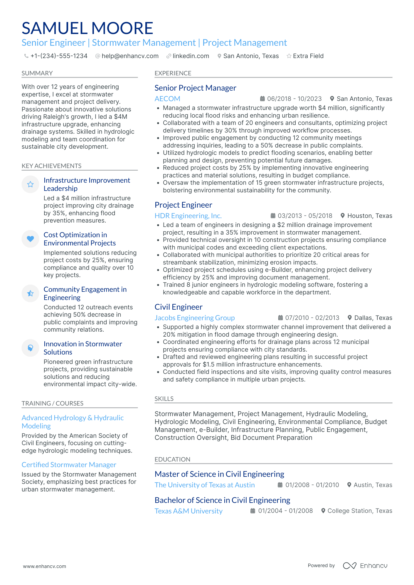 Senior Engineering Student Intern Resume Example