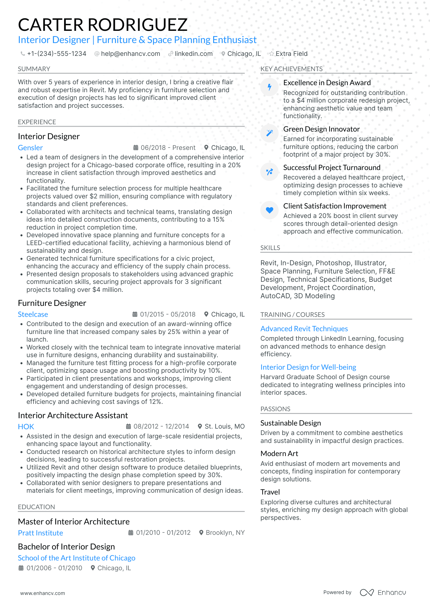 Furniture Designer Resume Example