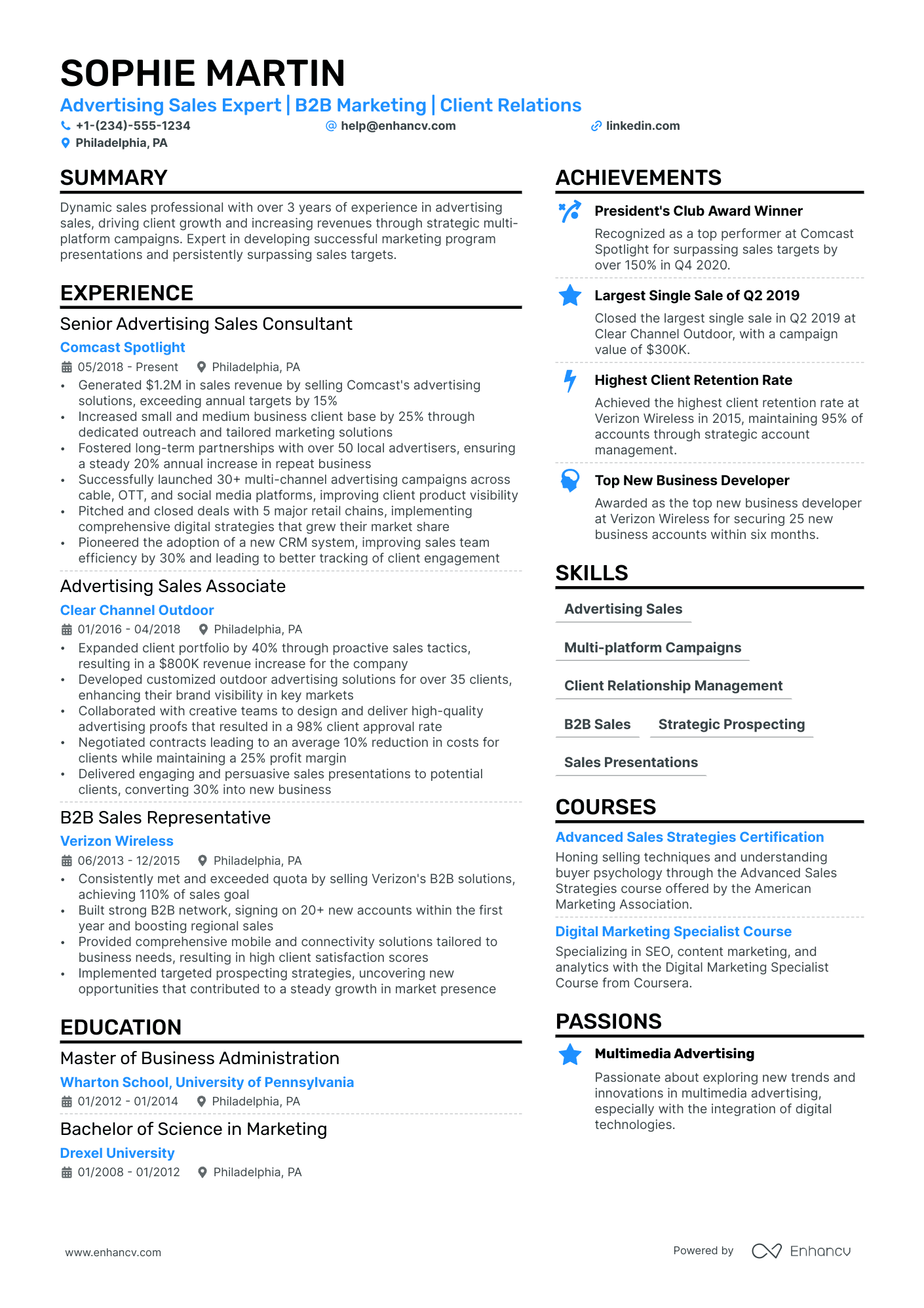 Advertising Sales Executive Resume Example