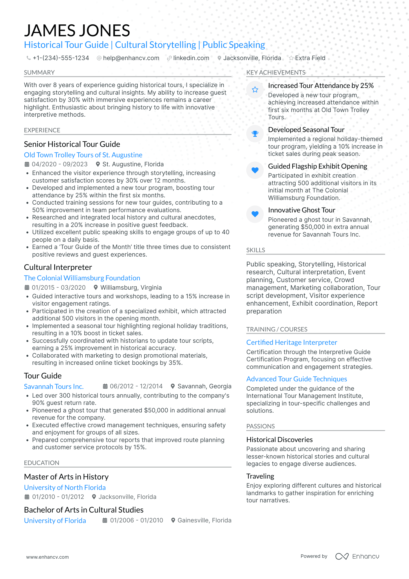 Historical Tour Guide Resume Example