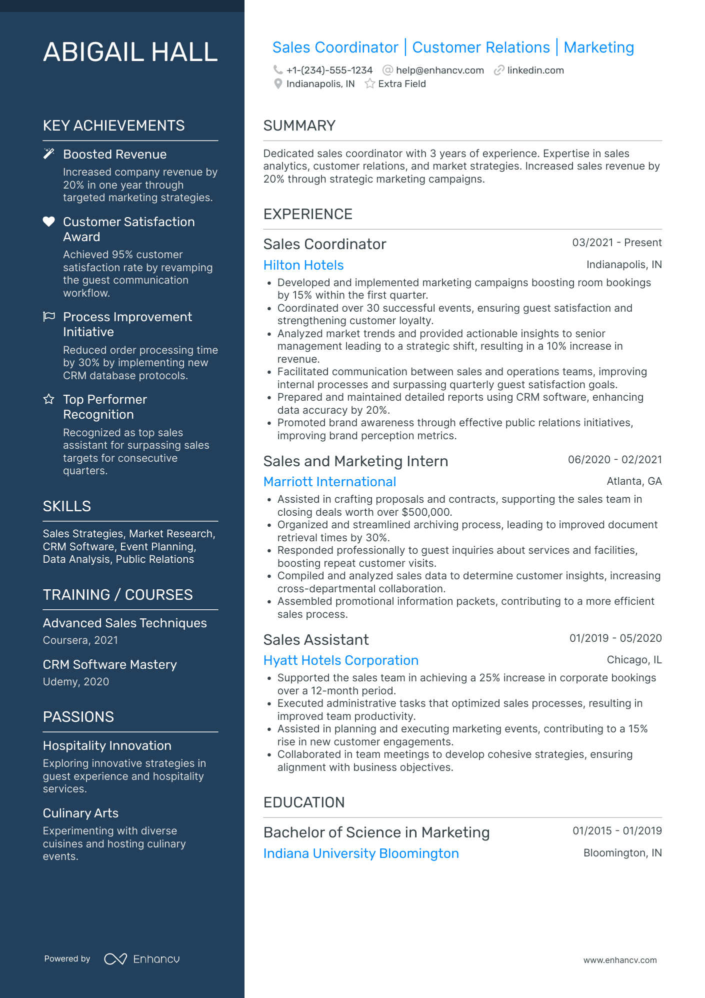 Junior Sales Coordinator Resume Example