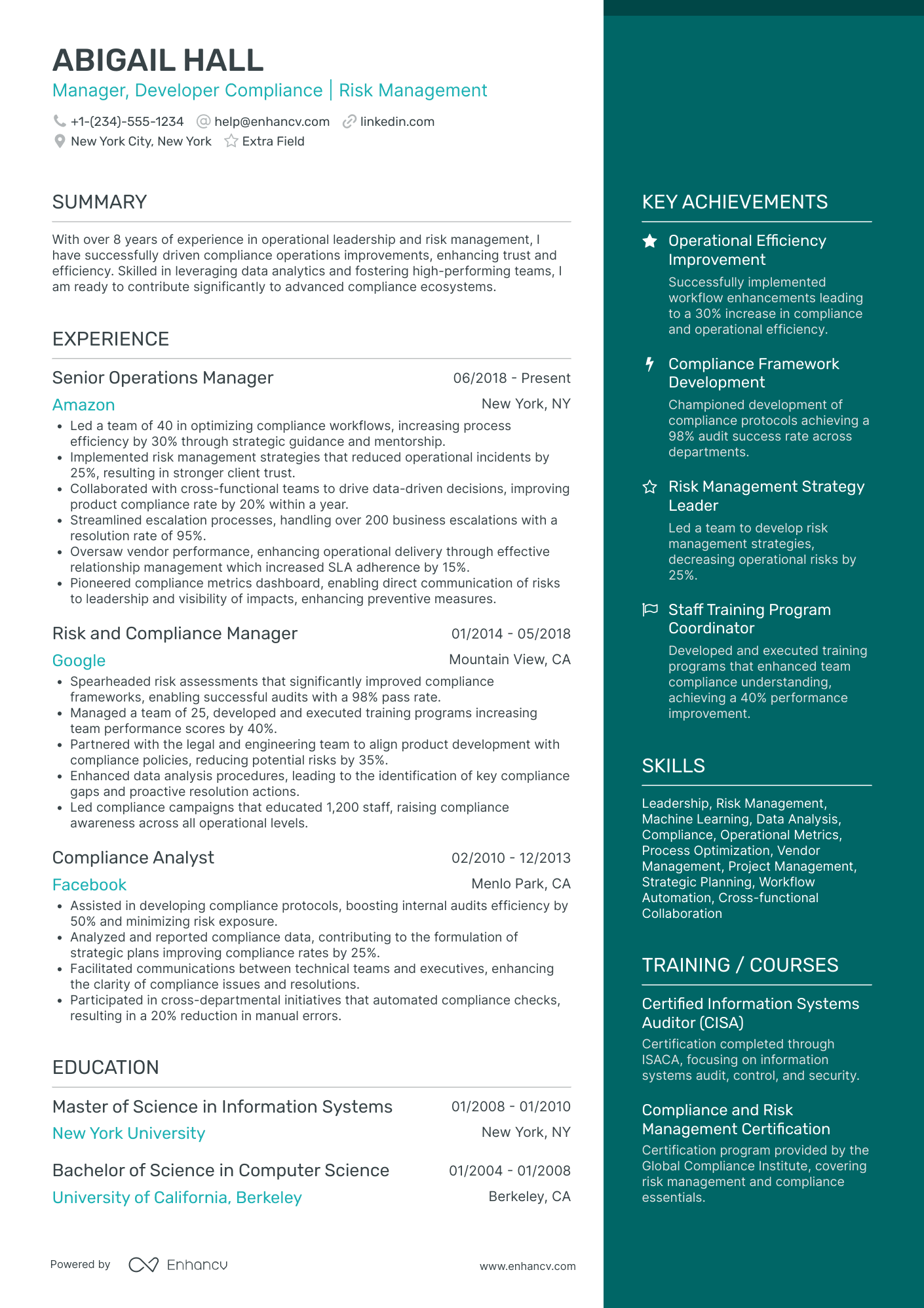 Compliance Operations Manager Resume Example