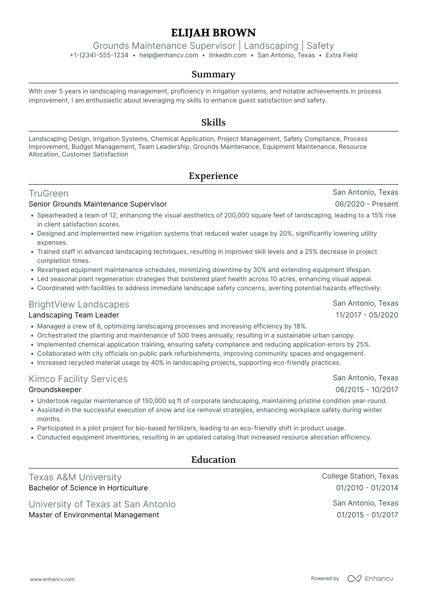 Landscaping Manager Resume Example