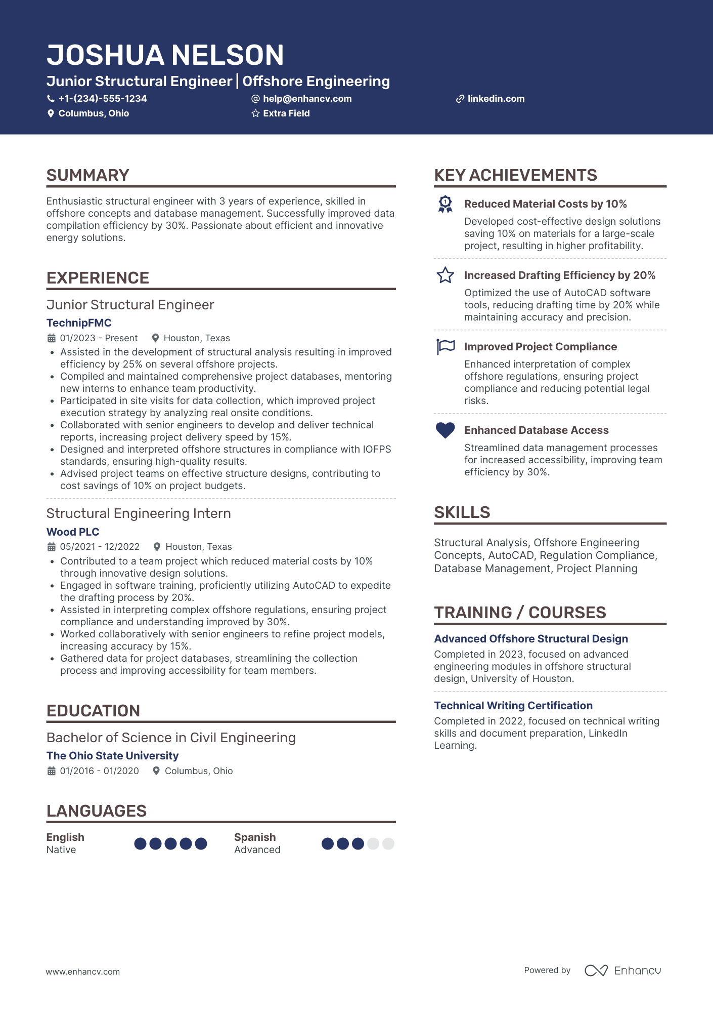 Junior Structural Engineer Resume Example