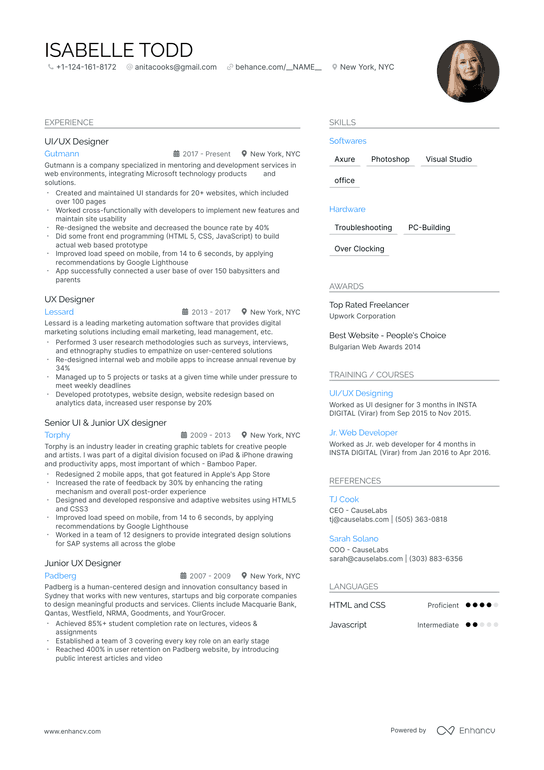 UX/UI Designer Resume Example