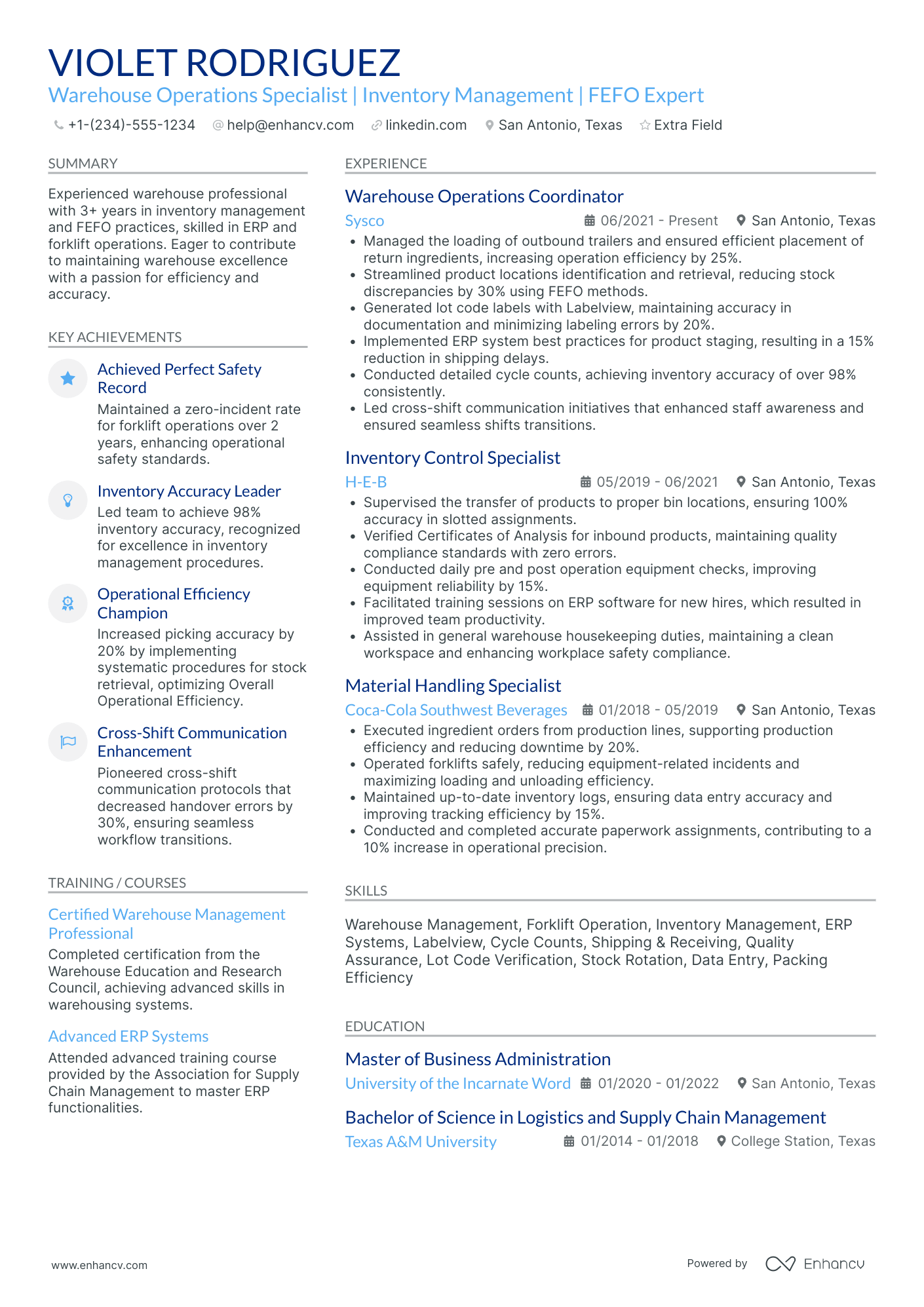 Warehouse Associate II Resume Example