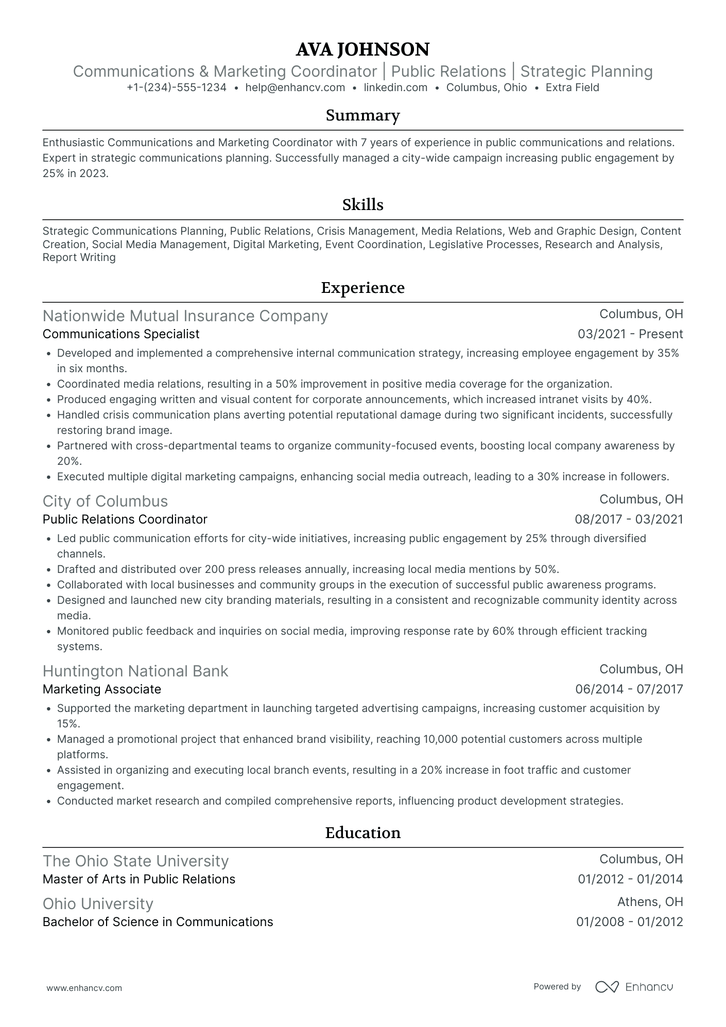 Marketing Communications Coordinator Resume Example