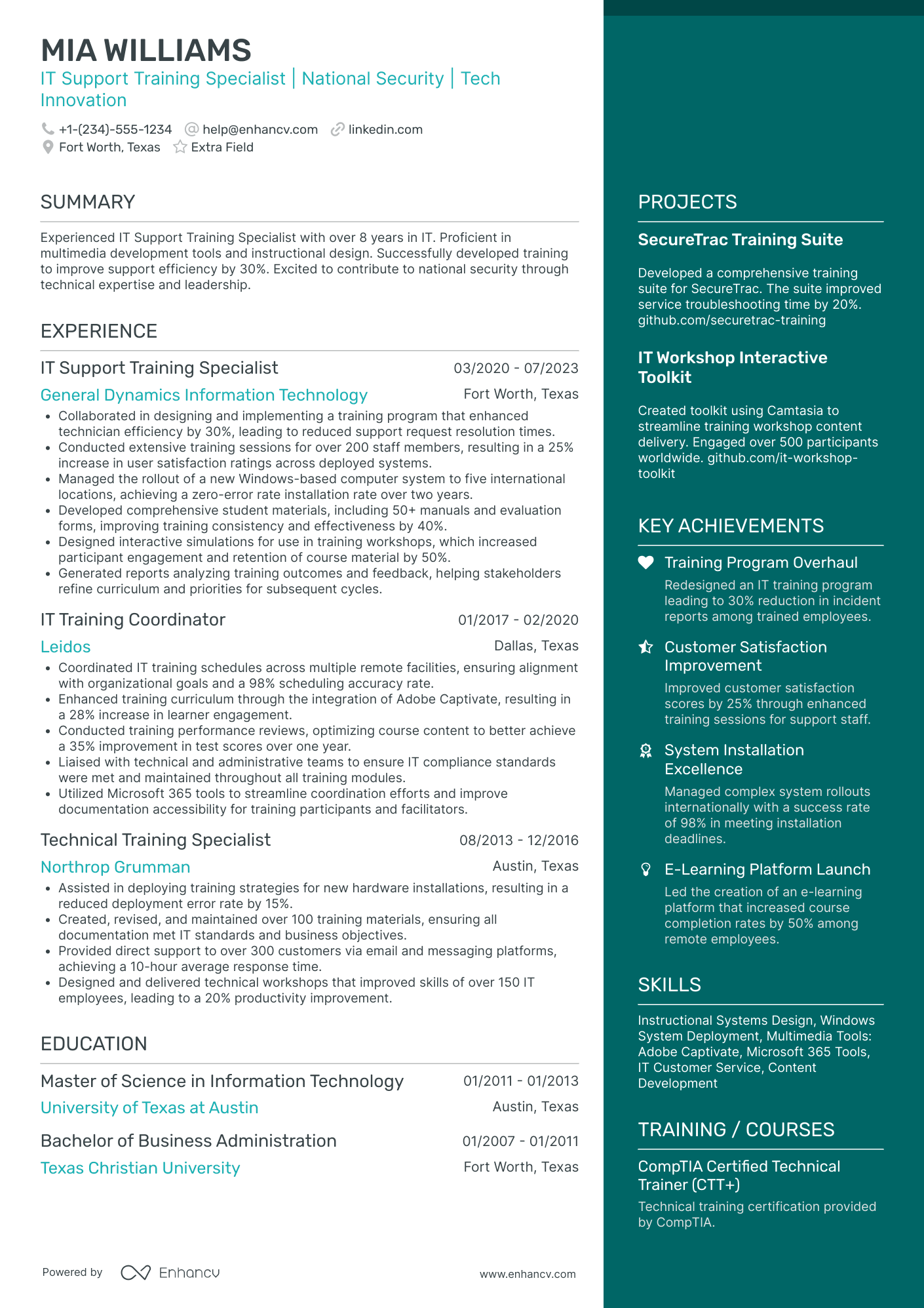 IT Training Specialist Resume Example