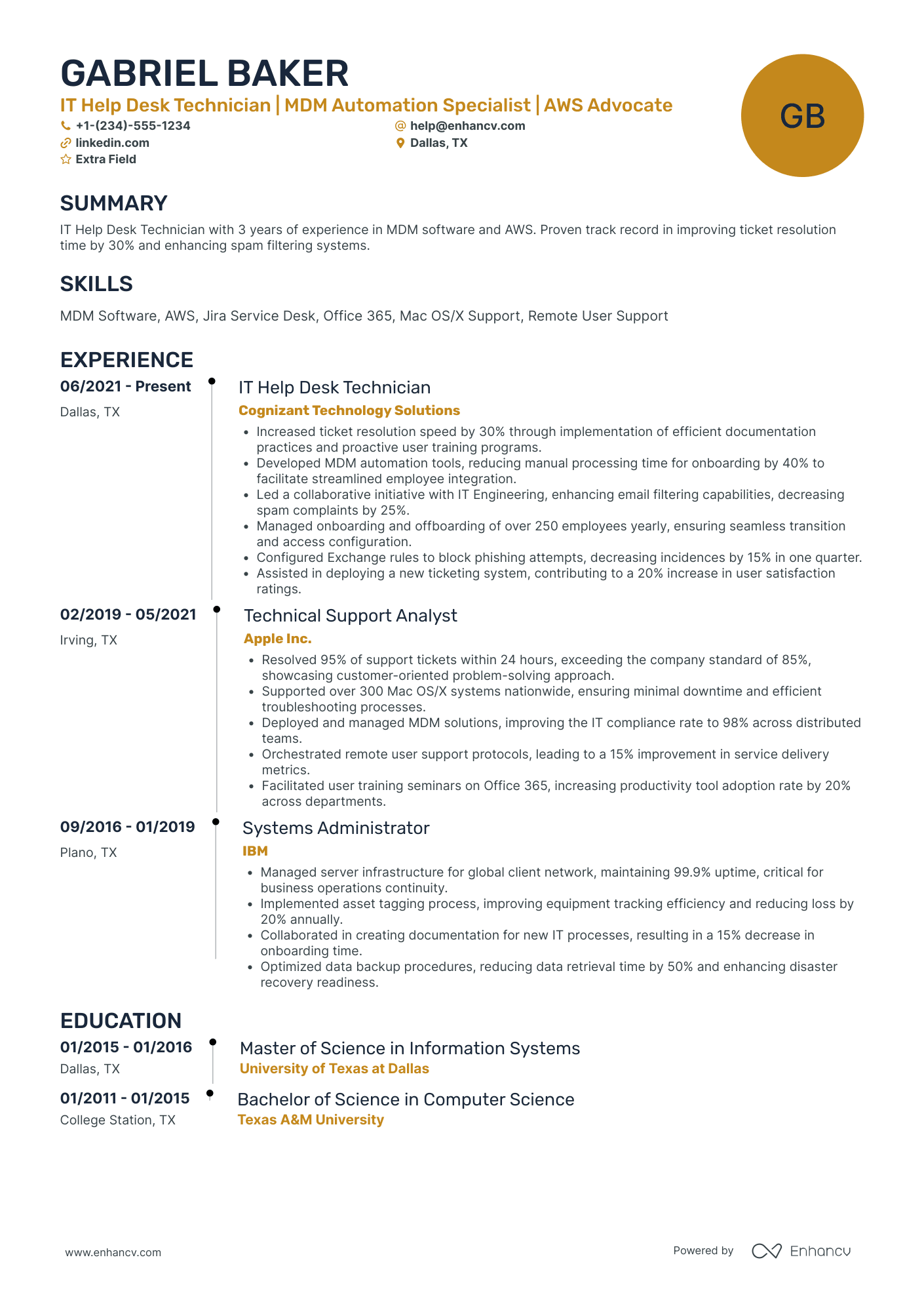 IT Help Desk Technician Resume Example