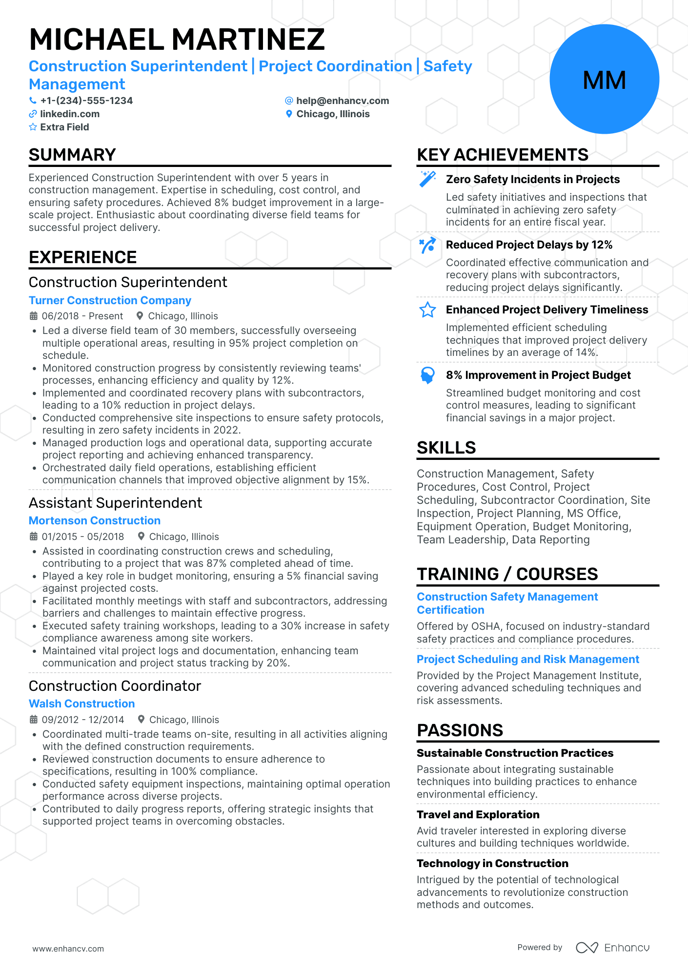 Structural Construction Superintendent Resume Example