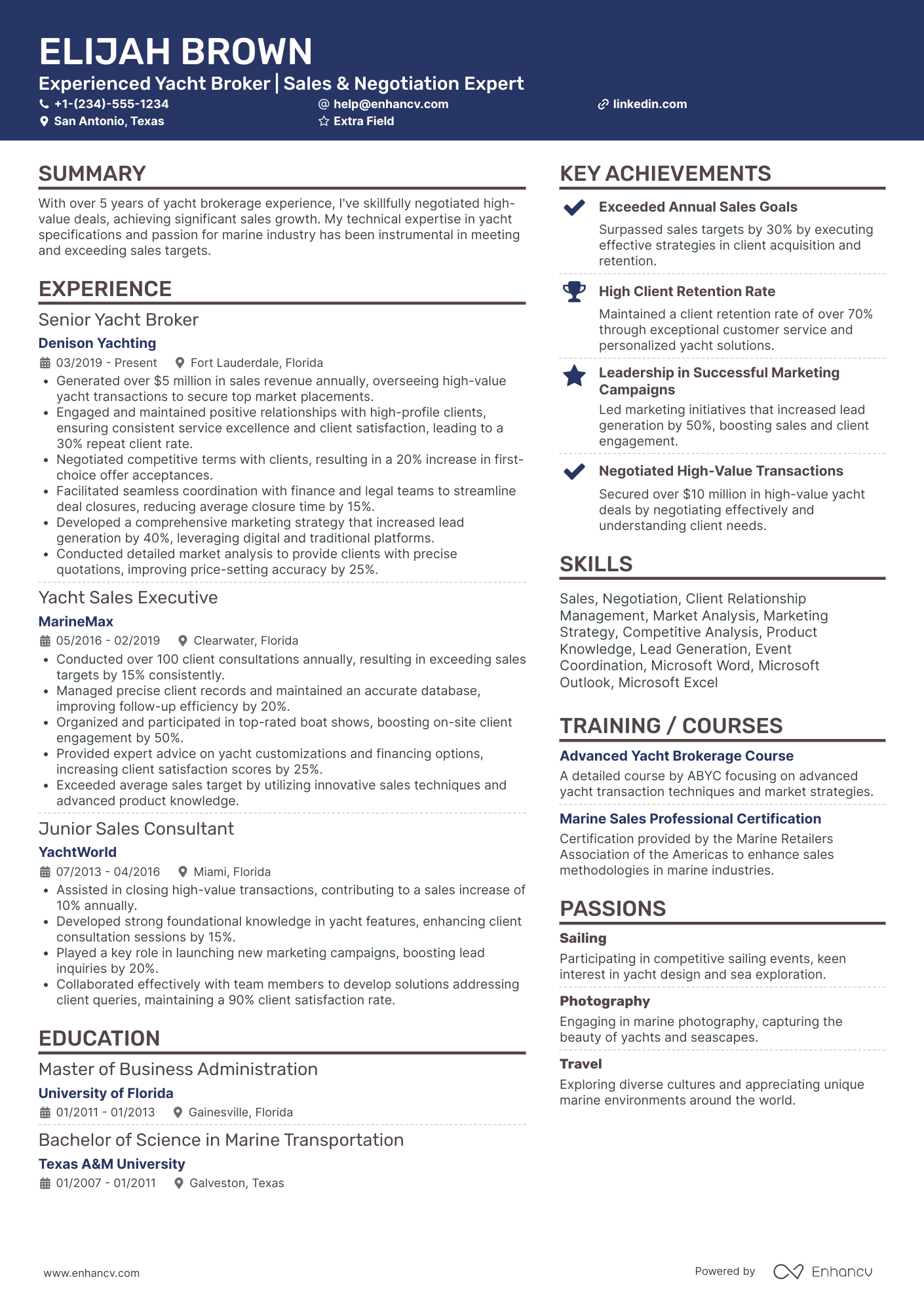 Yacht Broker Resume Example