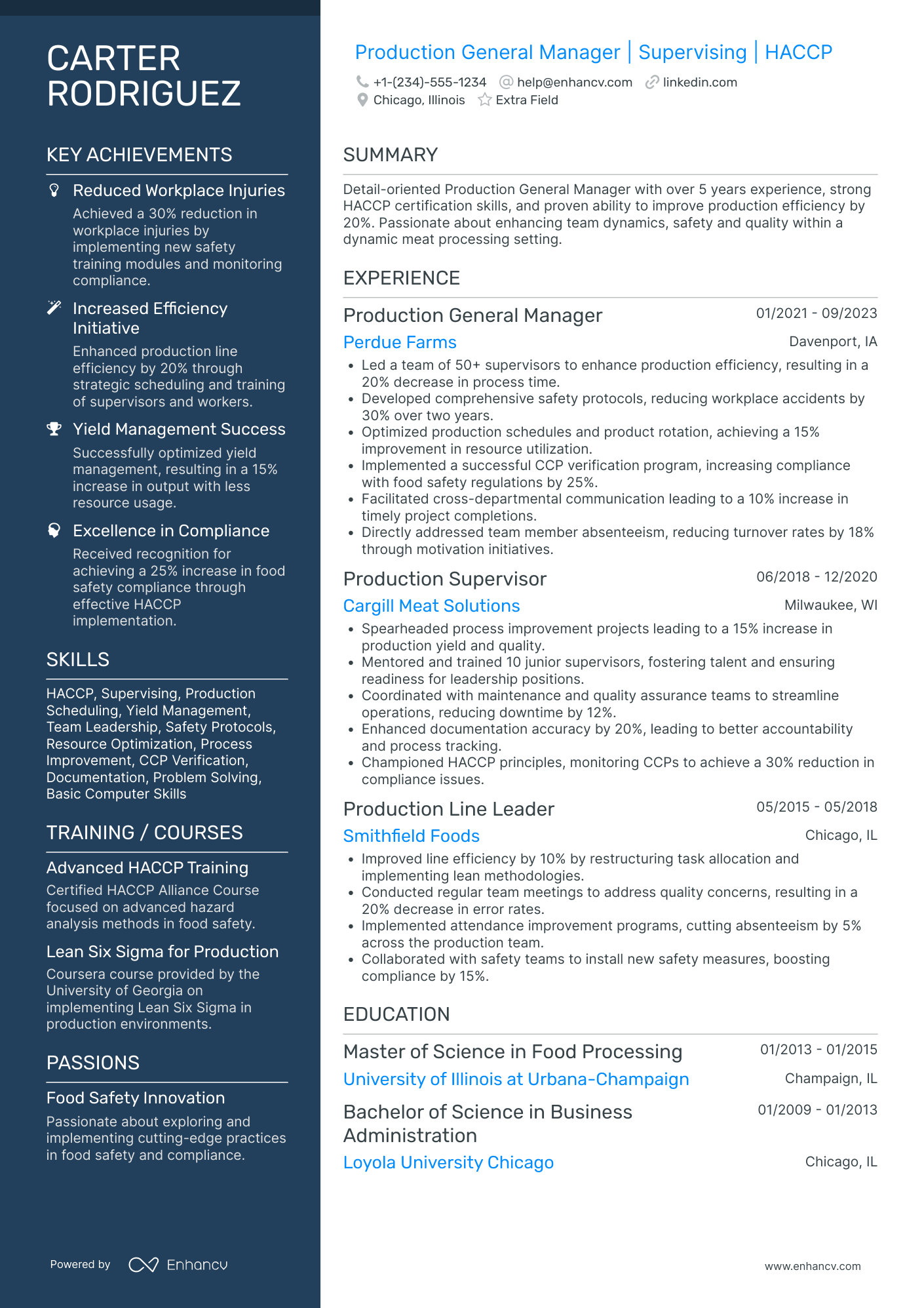 General Manager of Production Resume Example