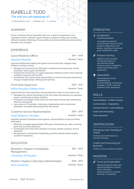 Front Desk Agent Resume Example