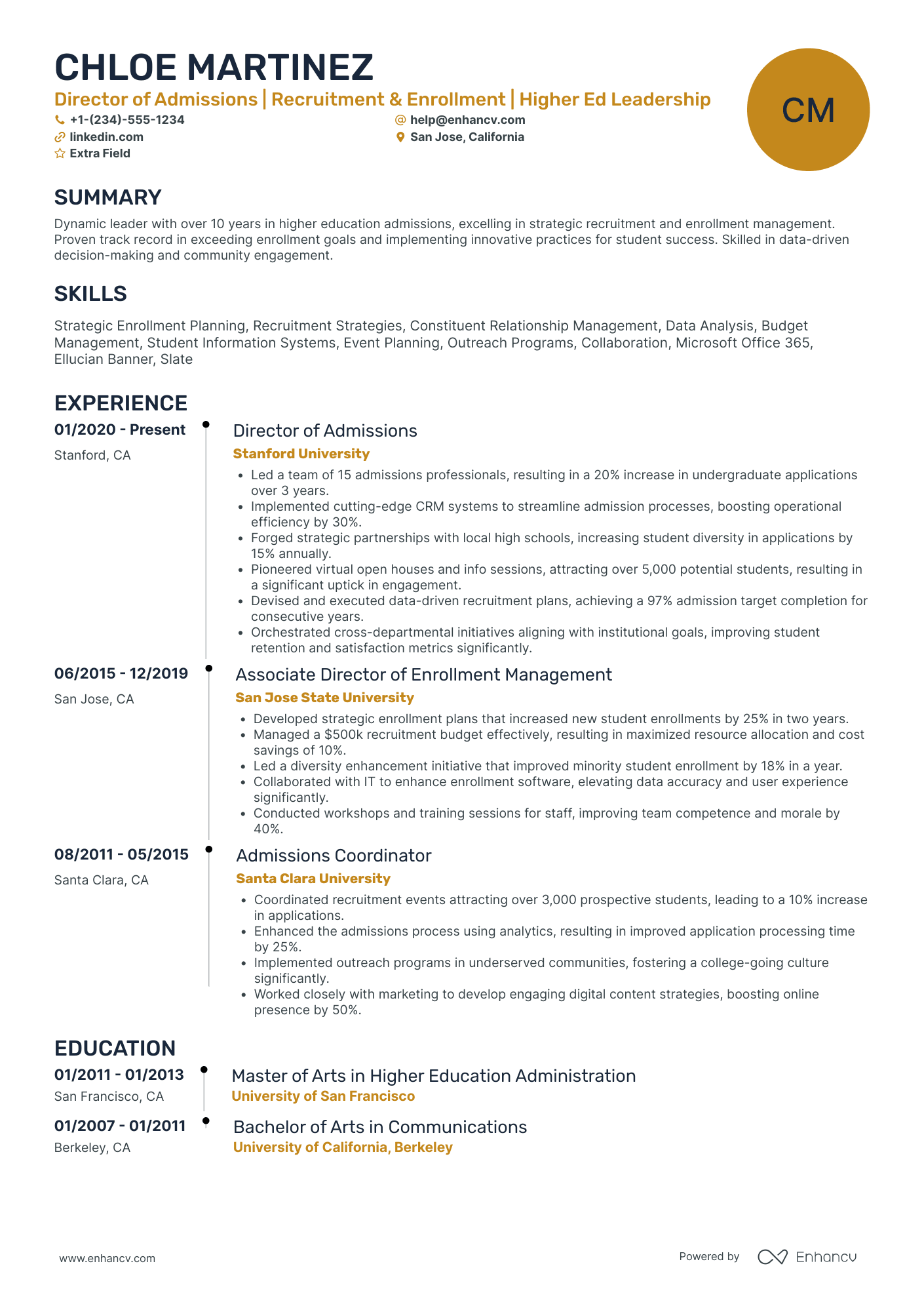 College Admissions Director Resume Example