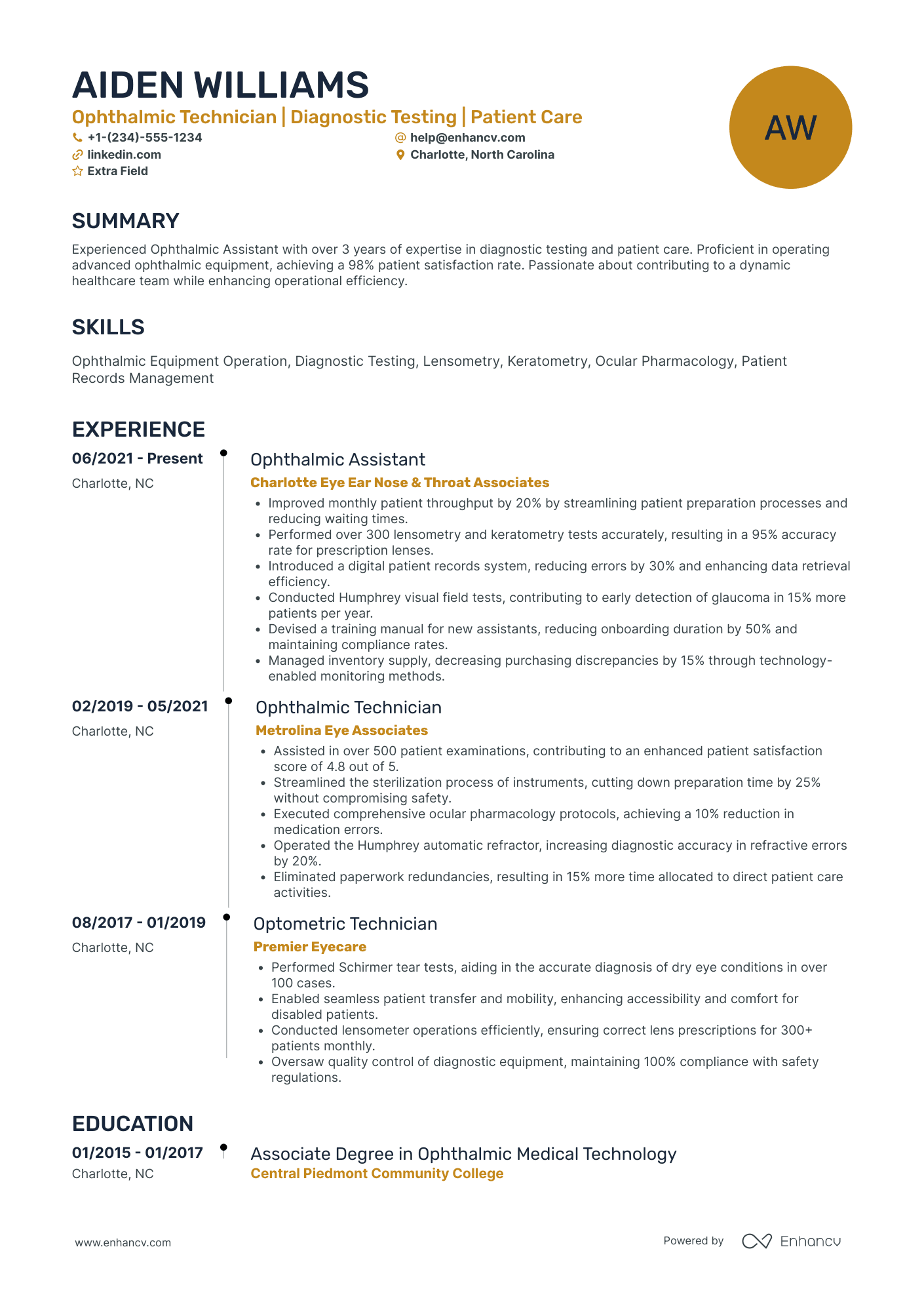 Ophthalmic Medical Assistant Resume Example