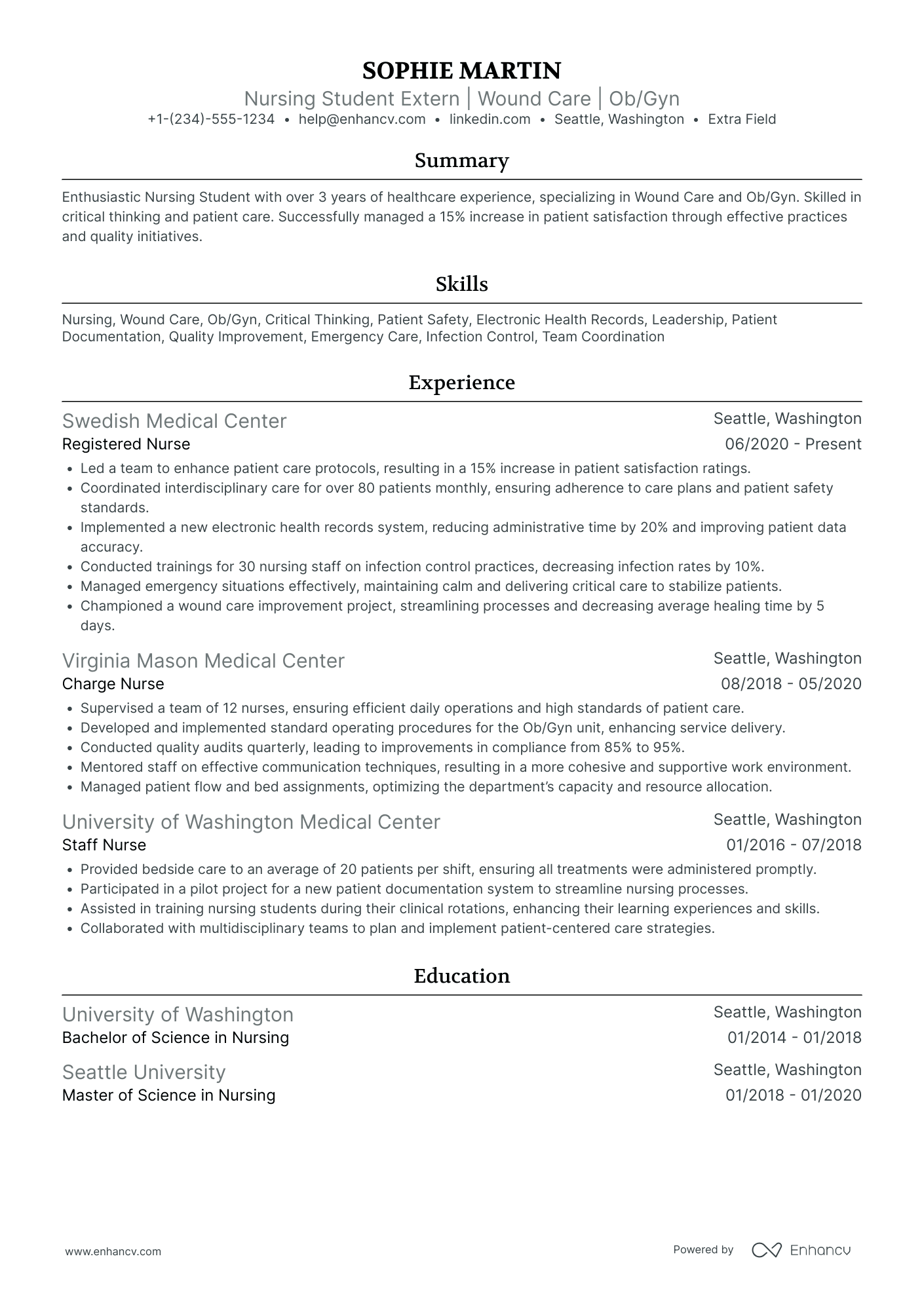 Nursing Student Extern Resume Example