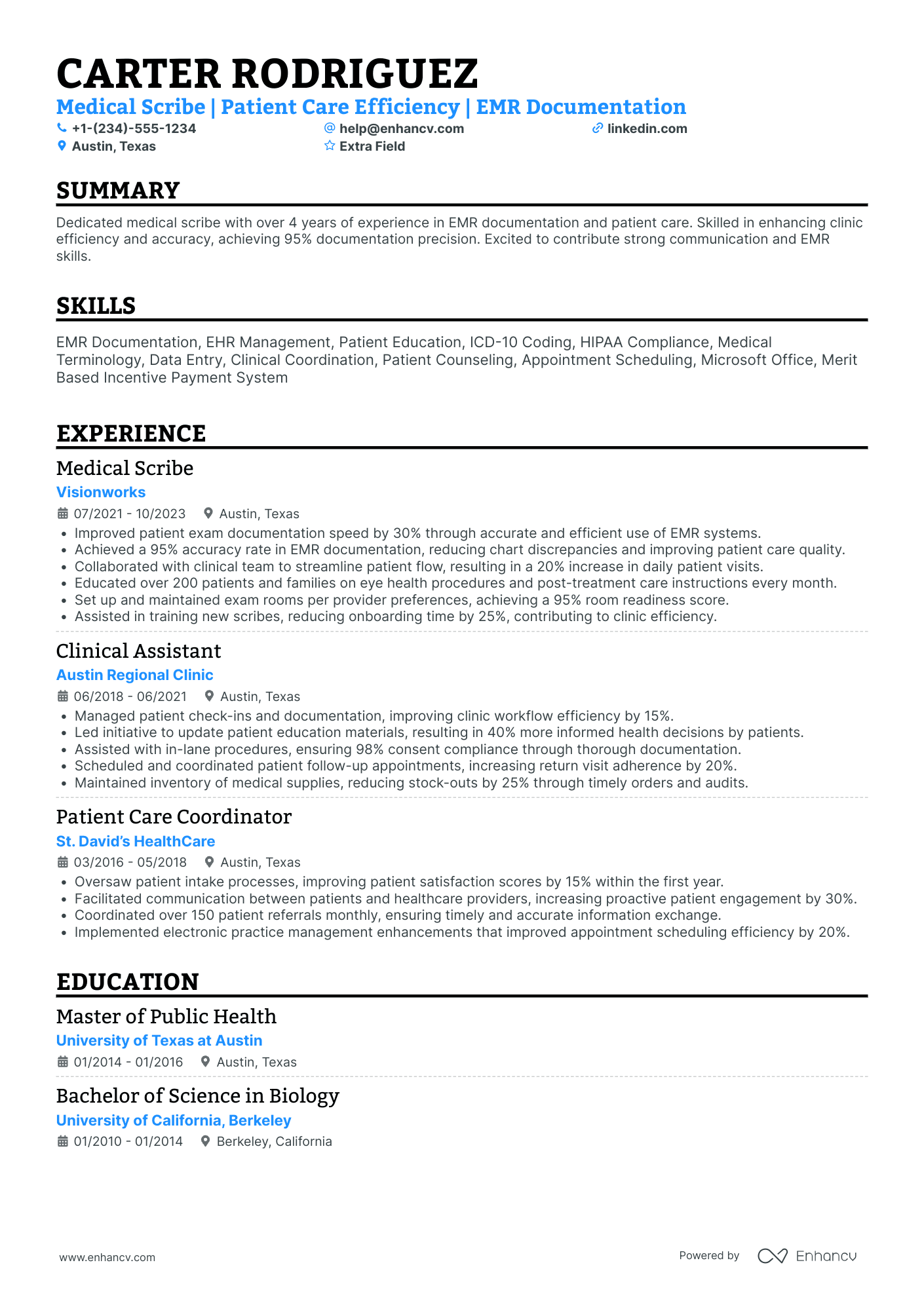 Pediatric Medical Scribe Resume Example