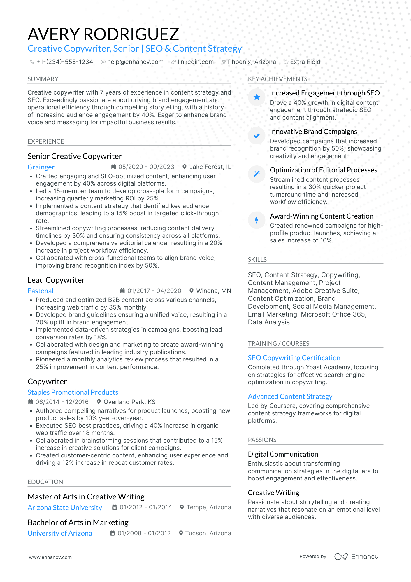 Creative Copywriter Resume Example