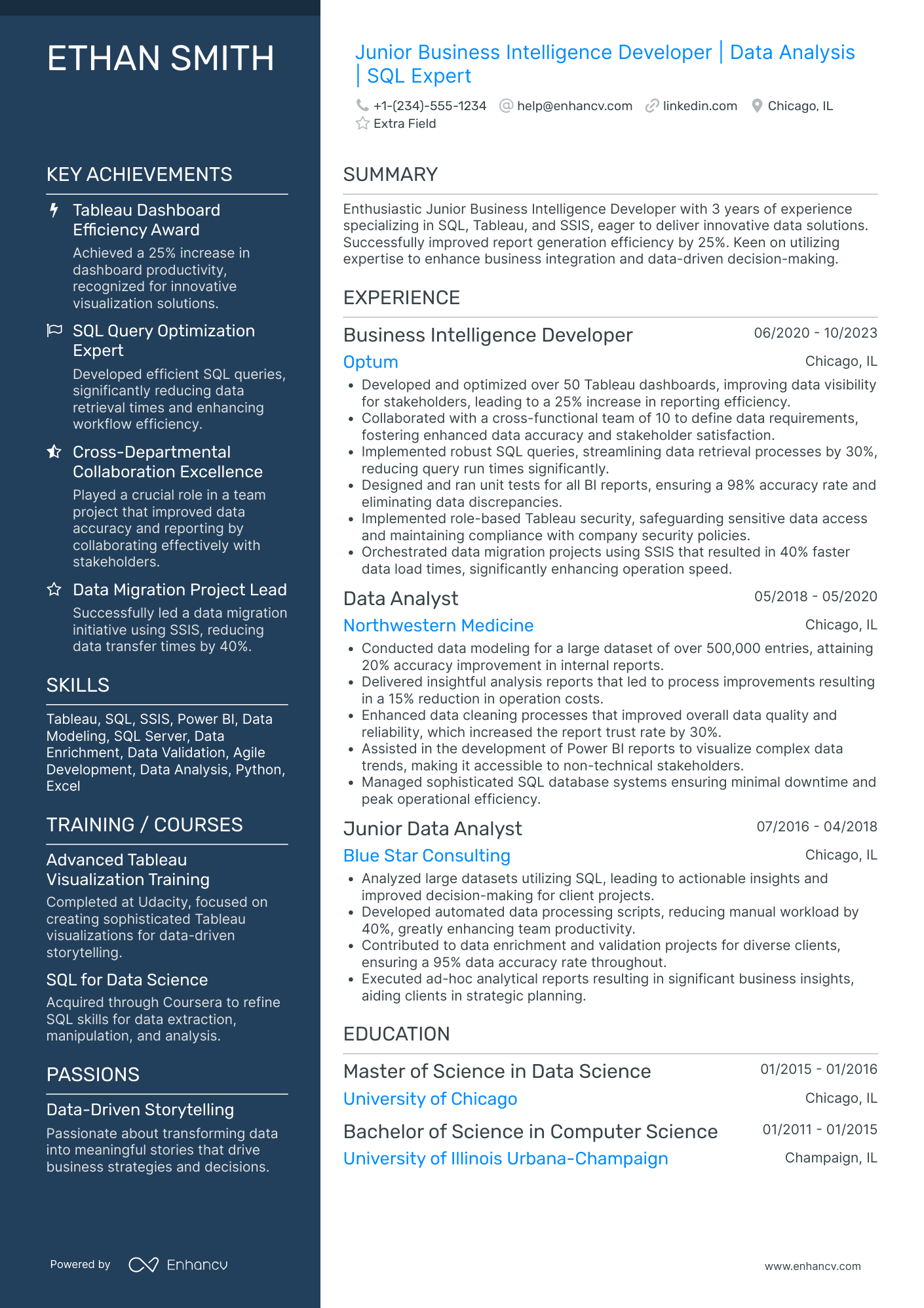 Business Intelligence Developer Resume Example