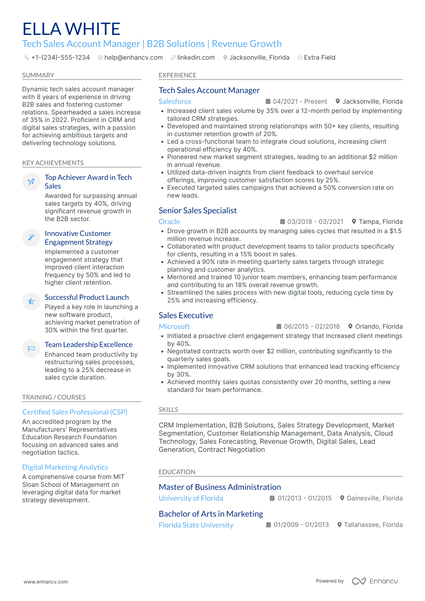 Tech Sales Account Manager Resume Example