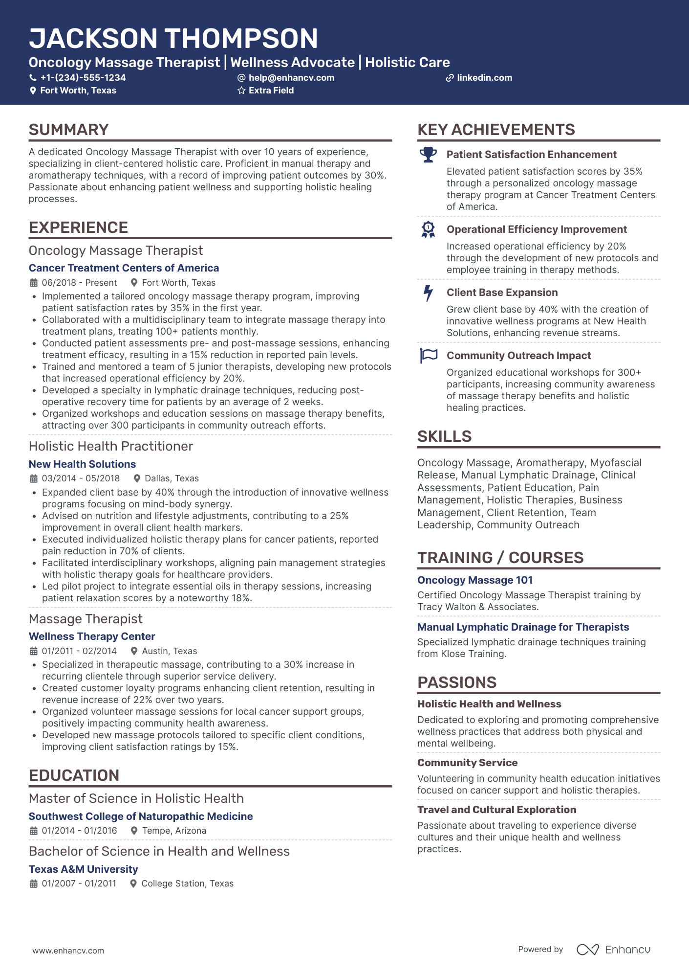 Oncology Massage Therapist Resume Example