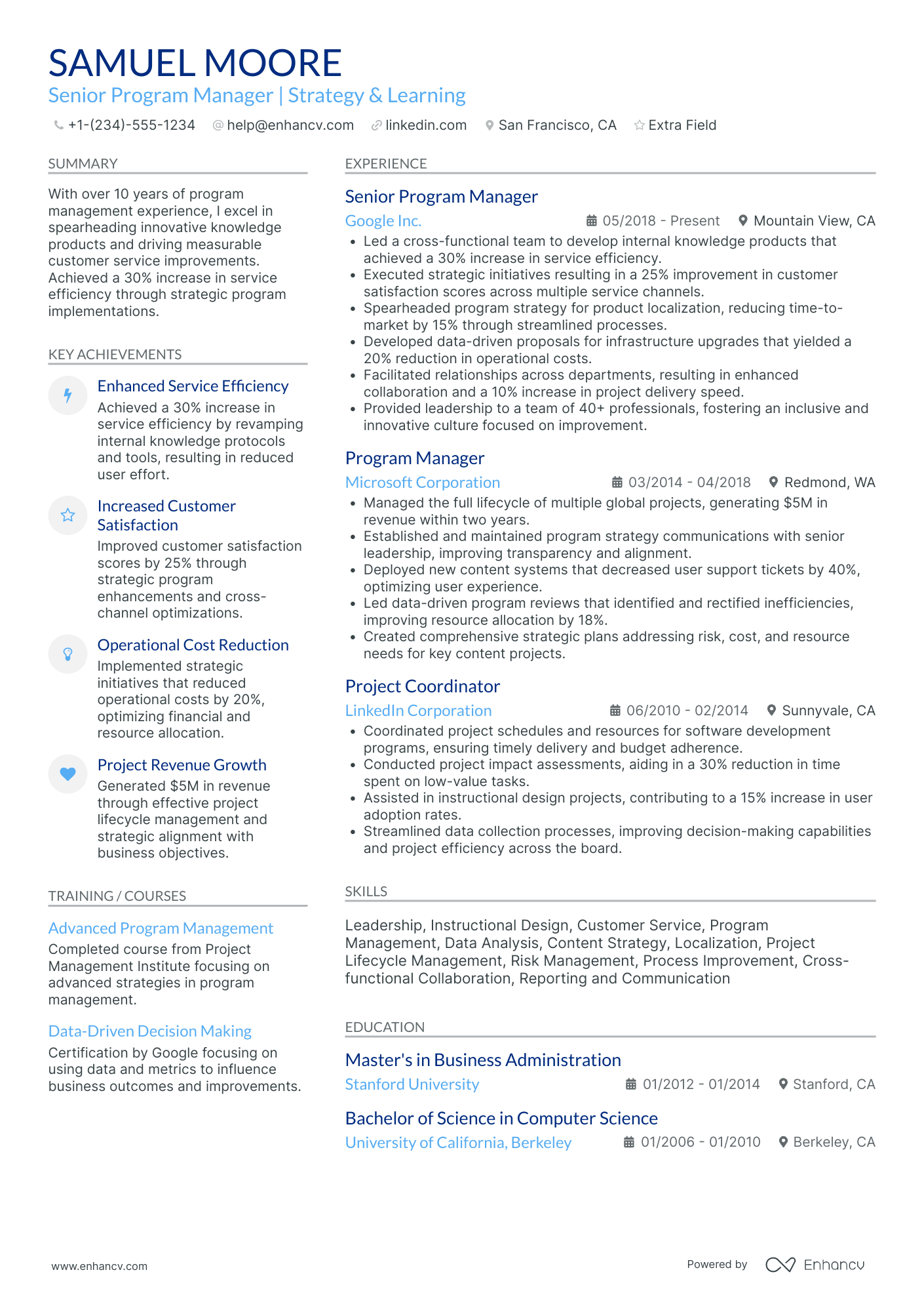 Customer Service Project Manager Resume Example