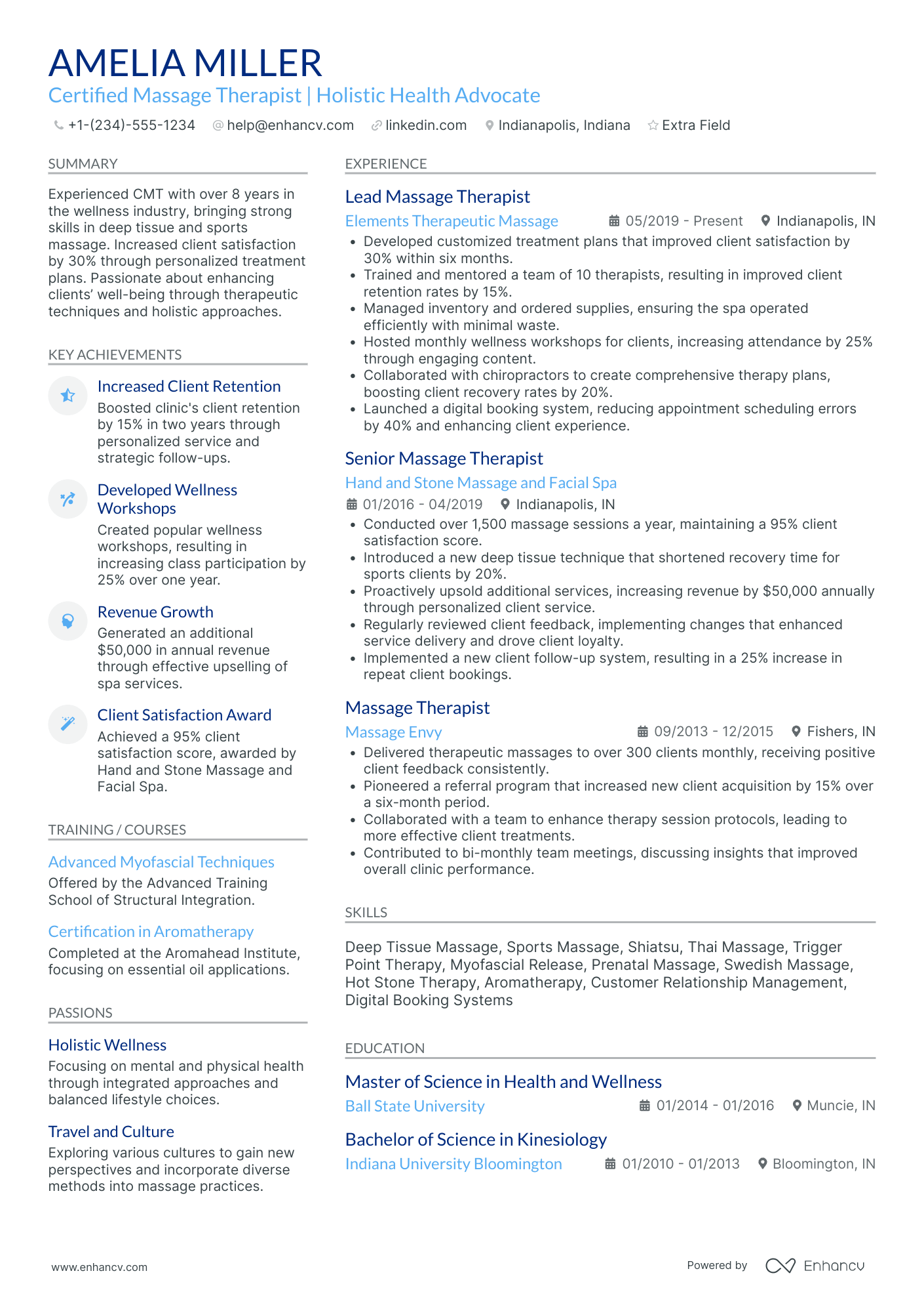 Certified Massage Therapist (CMT) Resume Example