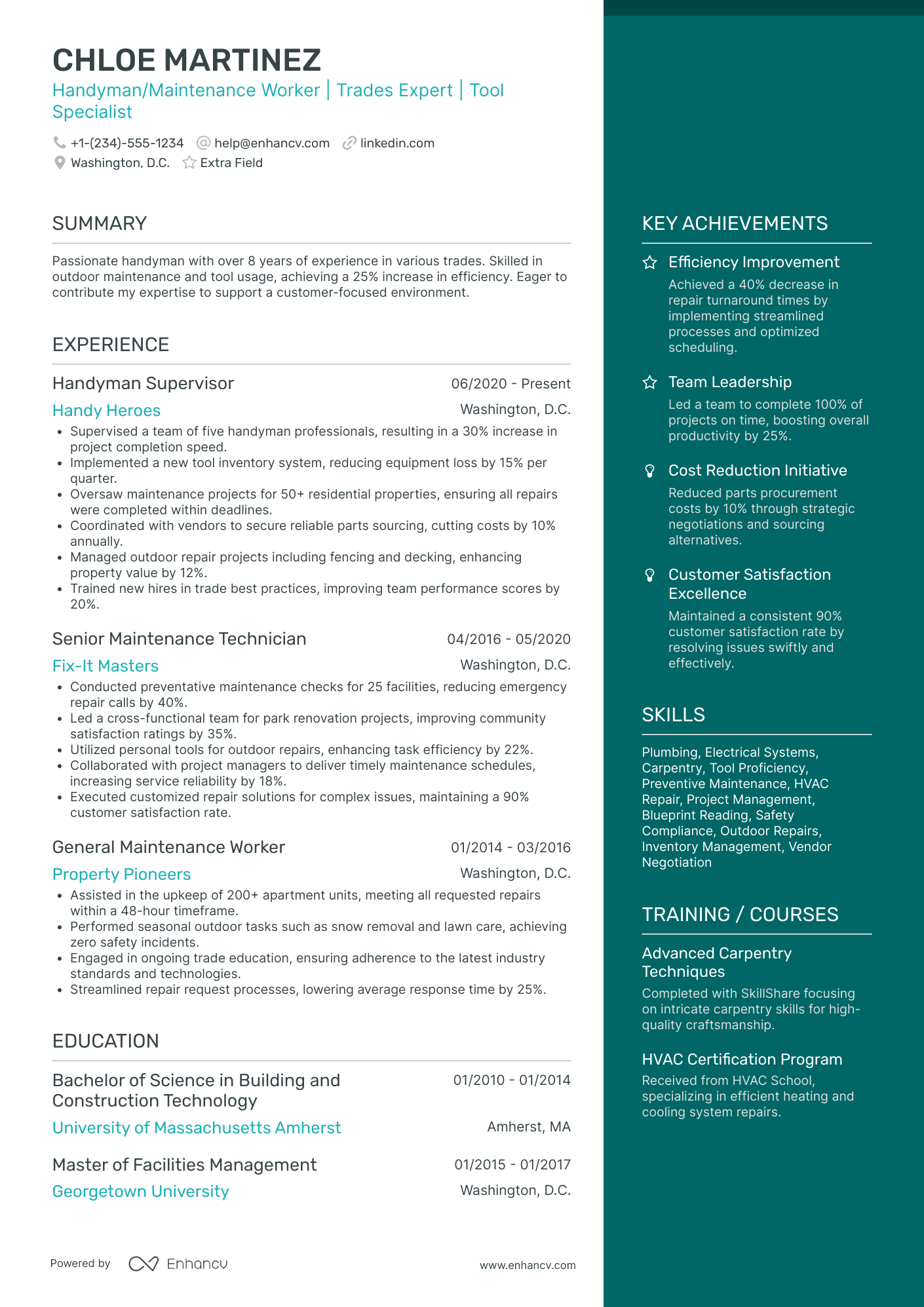 Handyman Supervisor Resume Example