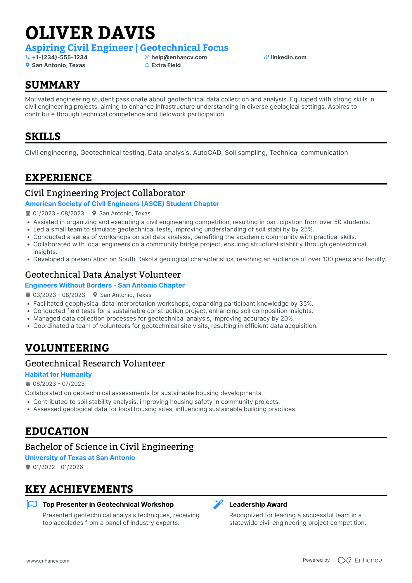 Geotechnical Engineering Intern Resume Example