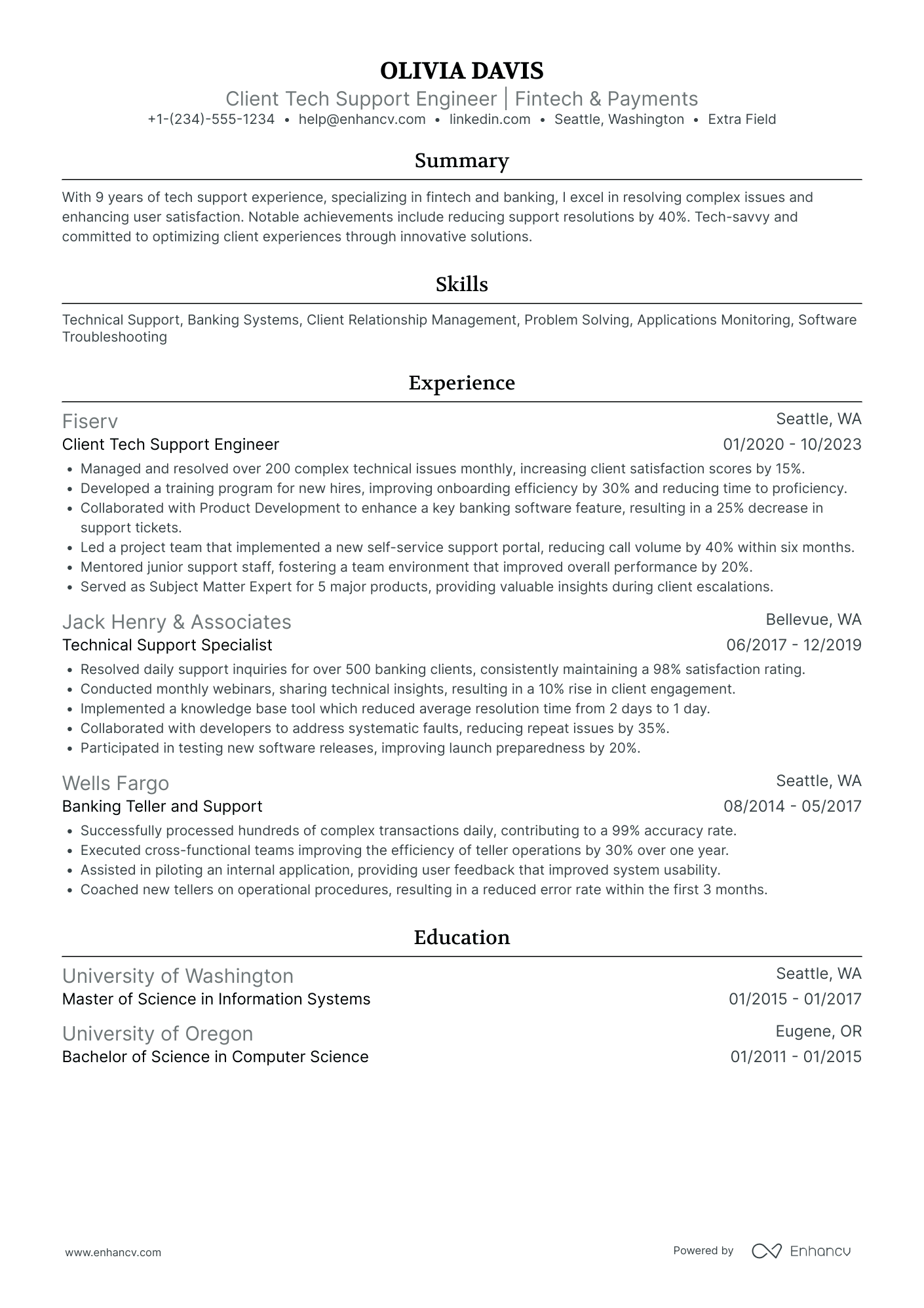 Tech Support Engineer Resume Example