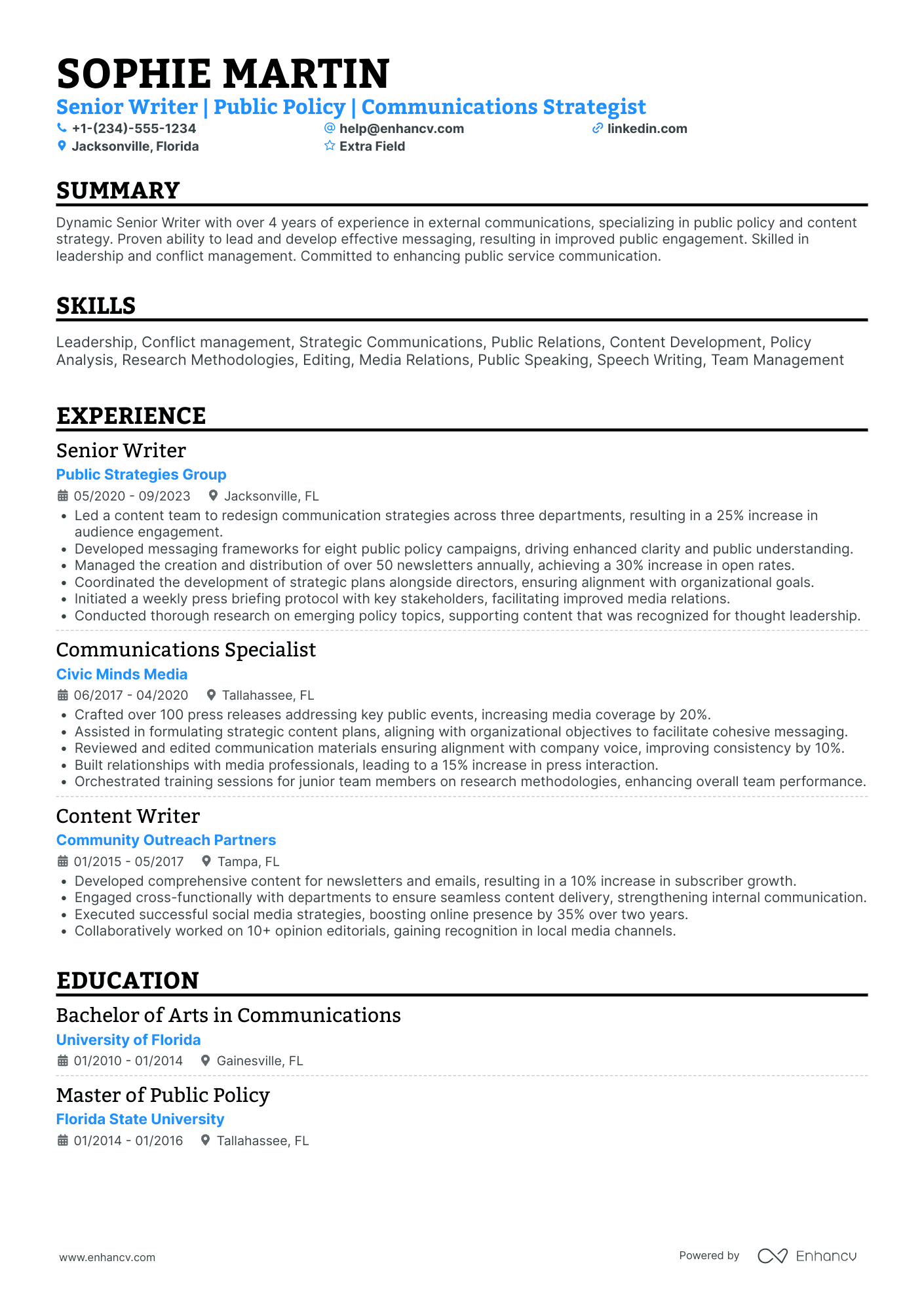 Screen Writer Resume Example