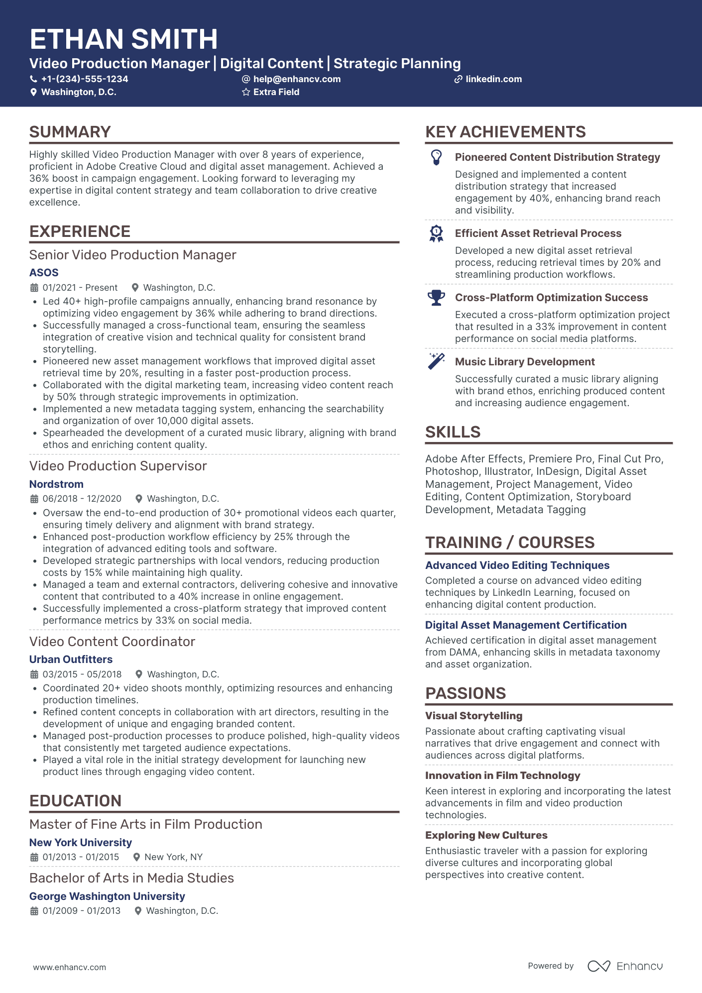 Music Video Cinematographer Resume Example