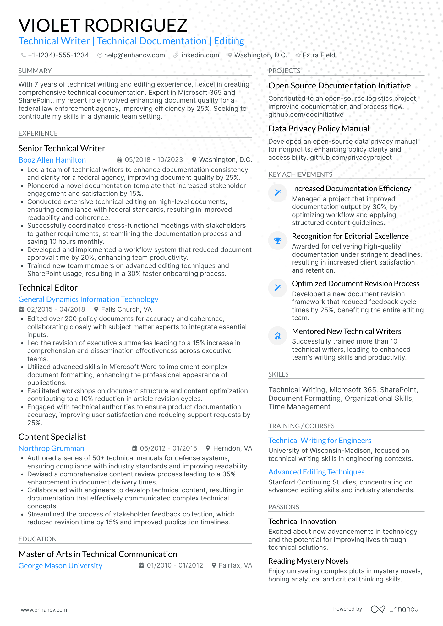 Senior Technical Writer Resume Example