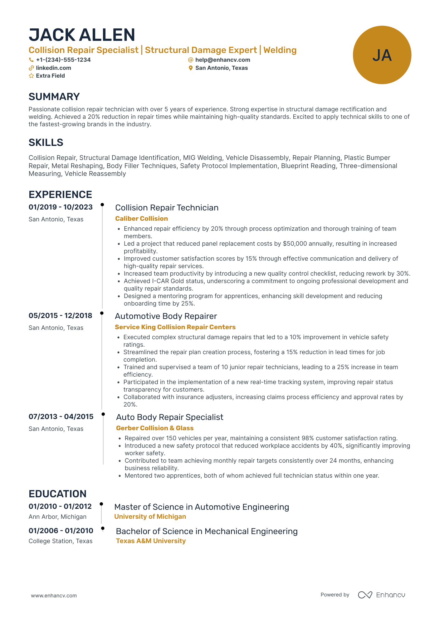 Apprentice Automotive Technician Resume Example