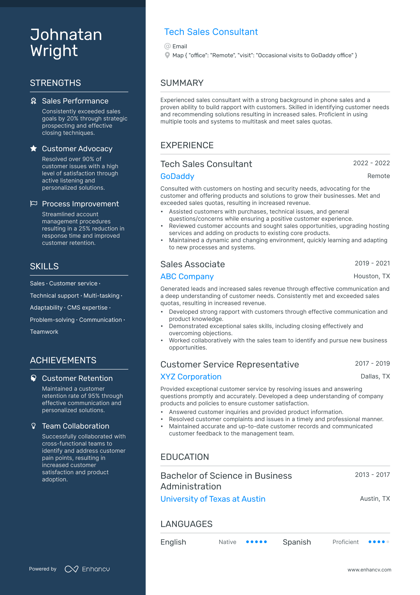 Tech Sales Resume Example