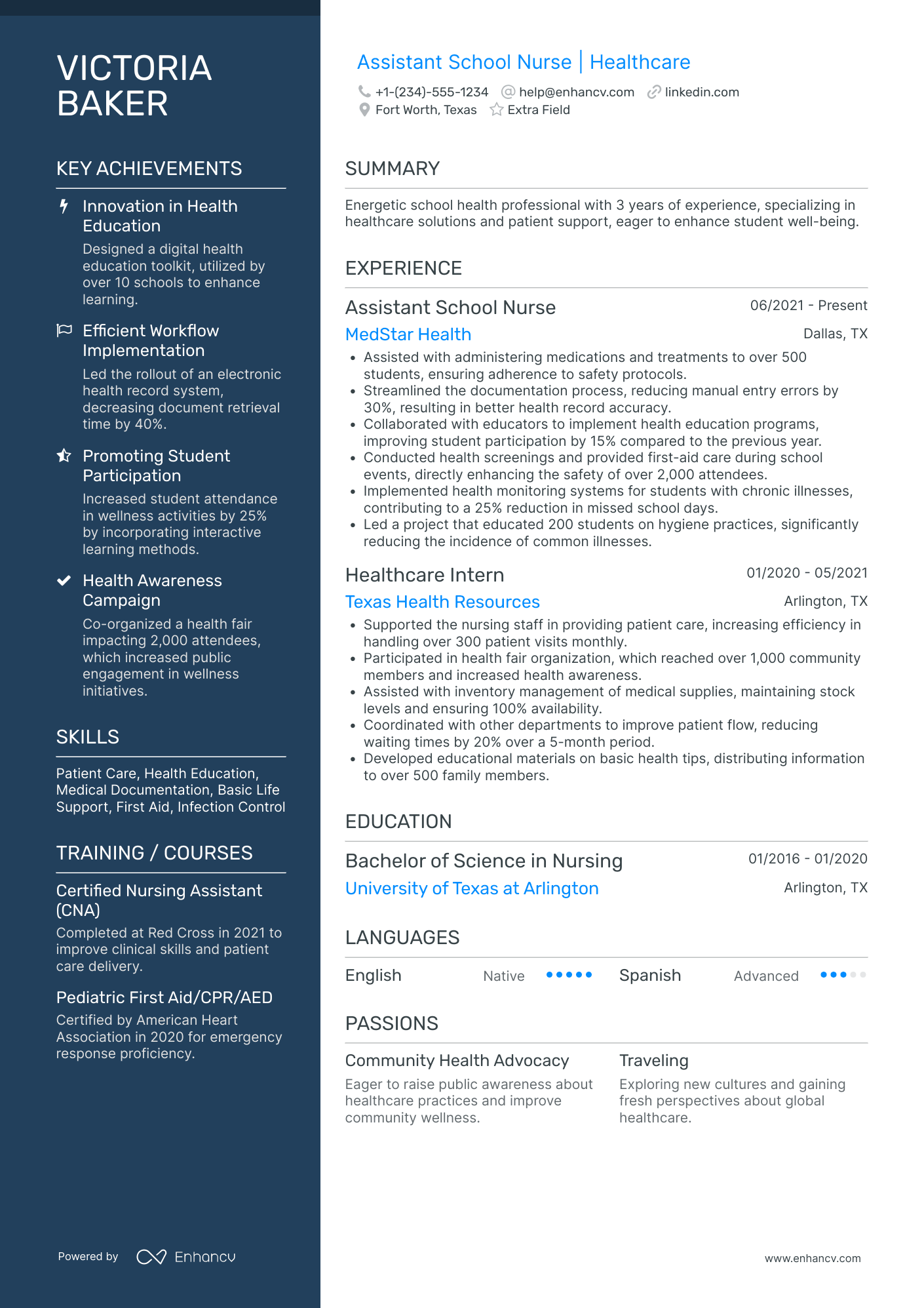 Assistant School Nurse Resume Example