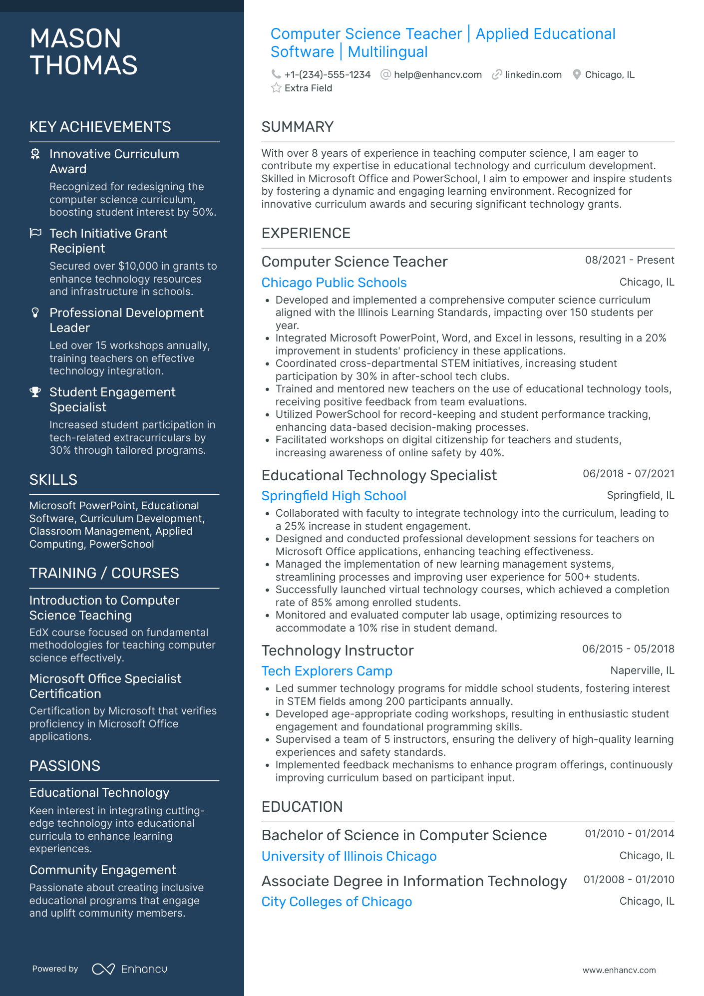 Online Computer Science Teacher Resume Example