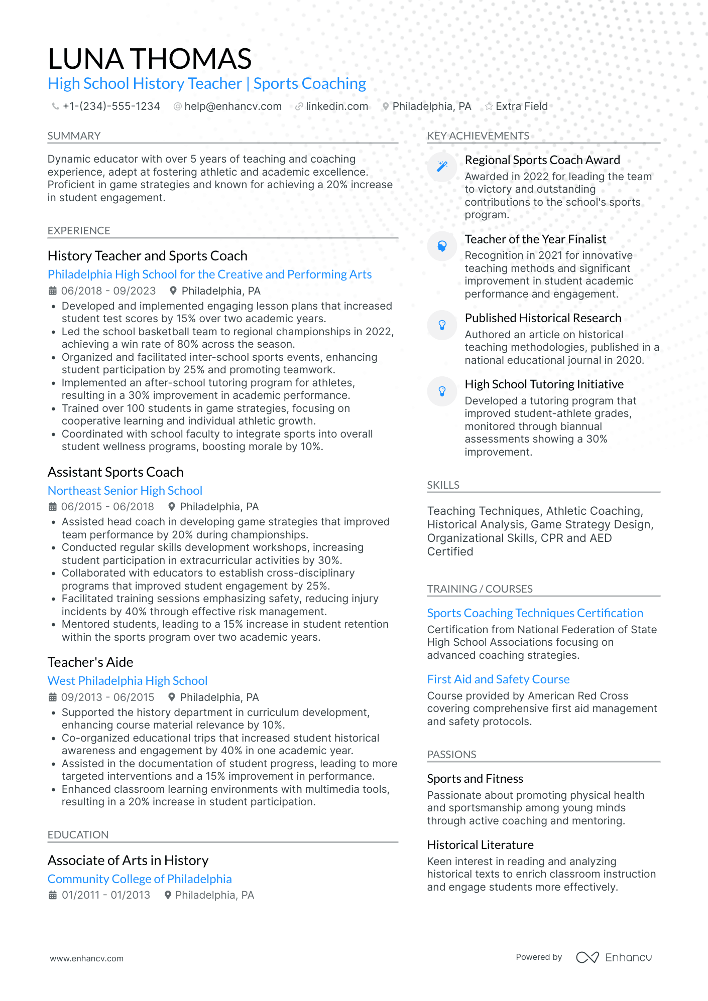 High School History Teacher Resume Example