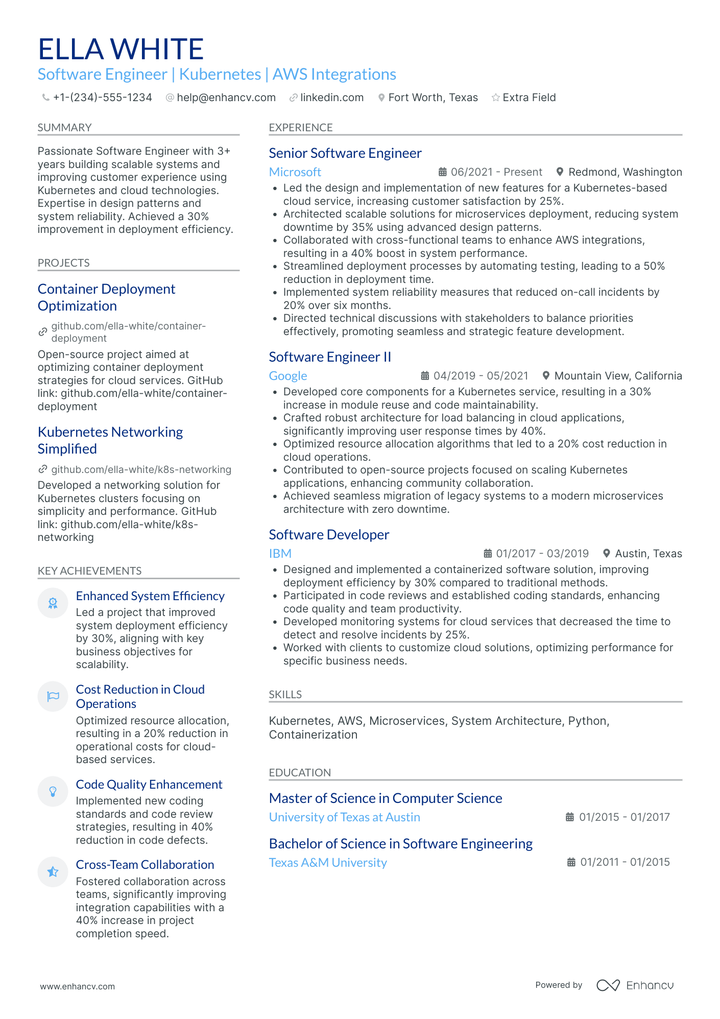 Kubernetes Developer Resume Example