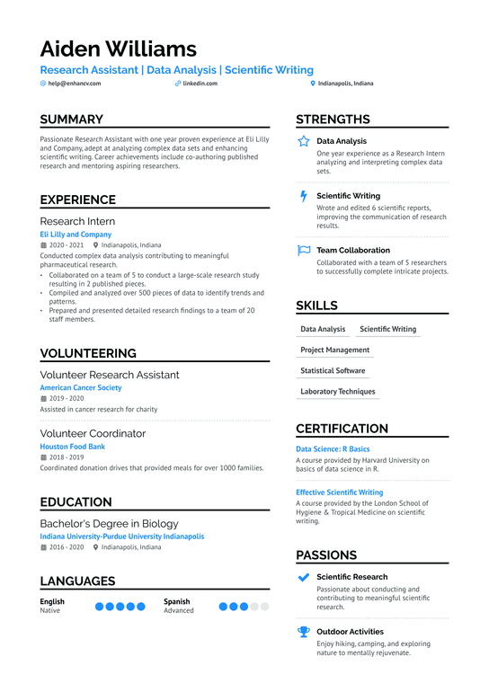 Entry Level Research Assistant Resume Example