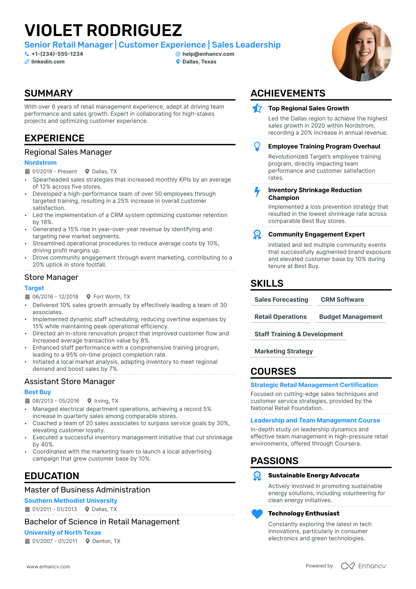 Customer Experience Manager Resume Example