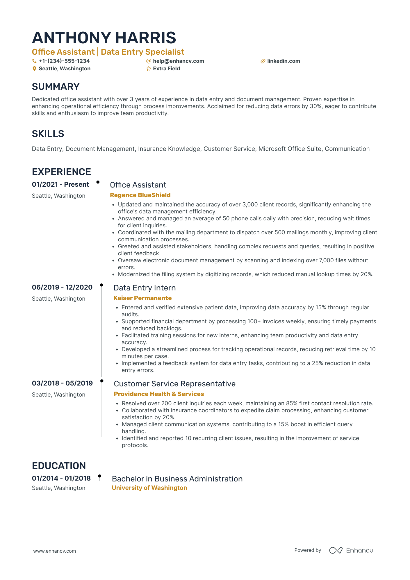 Junior Office Assistant Resume Example