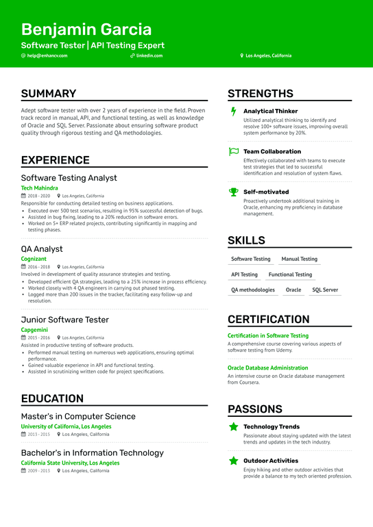 Manual Software Tester Resume Example