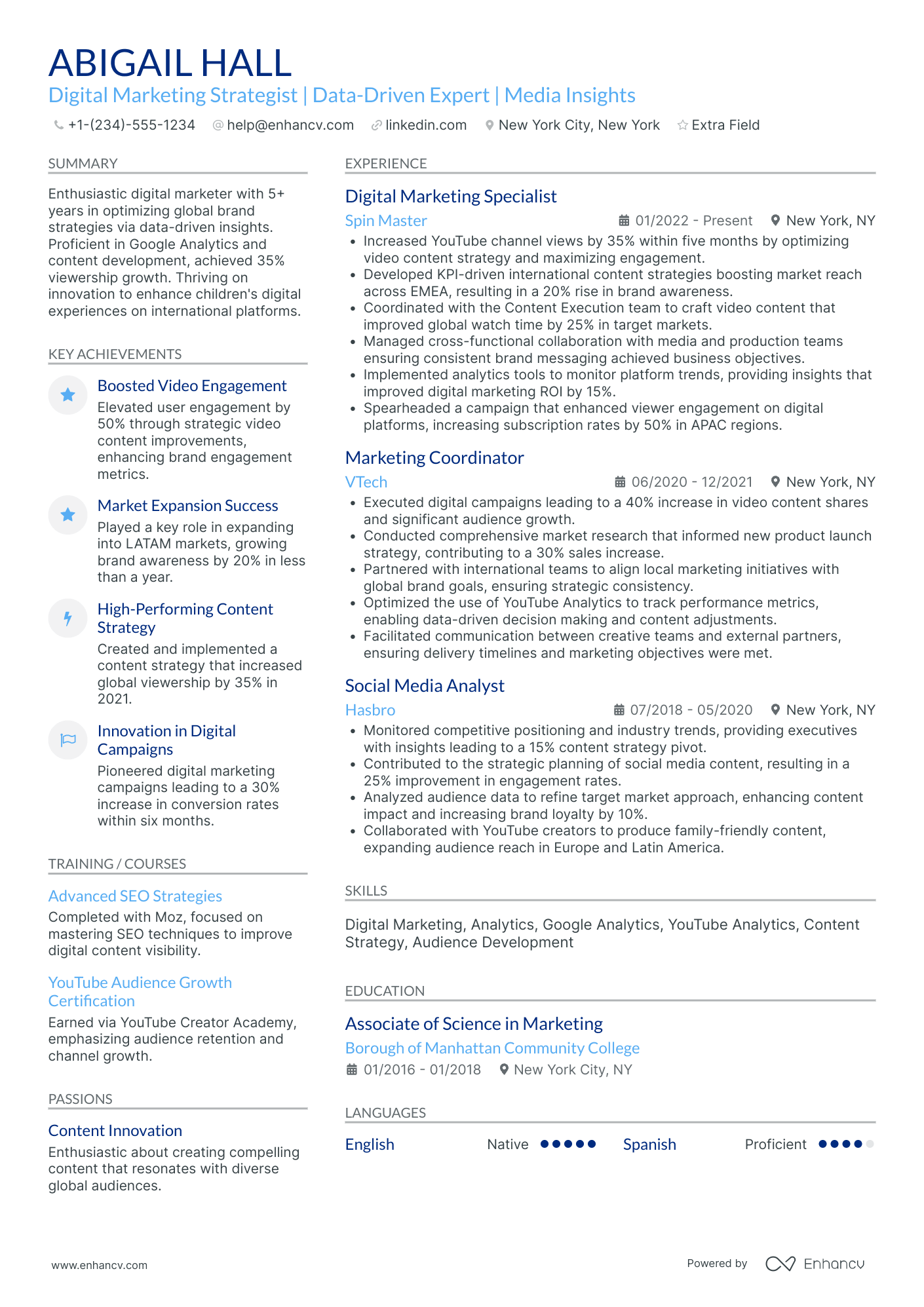 Mid Level Creative Marketing Associate Resume Example