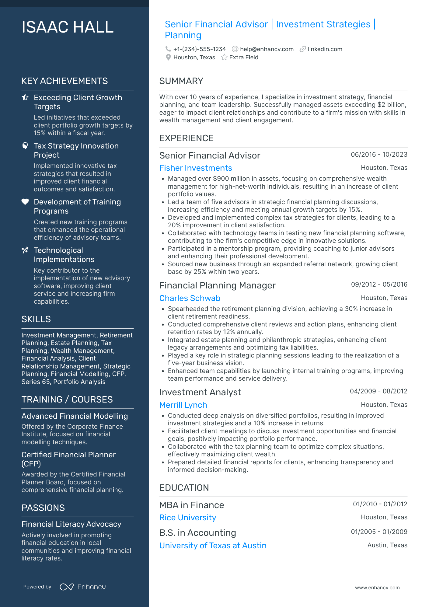 Tax Financial Advisor Resume Example