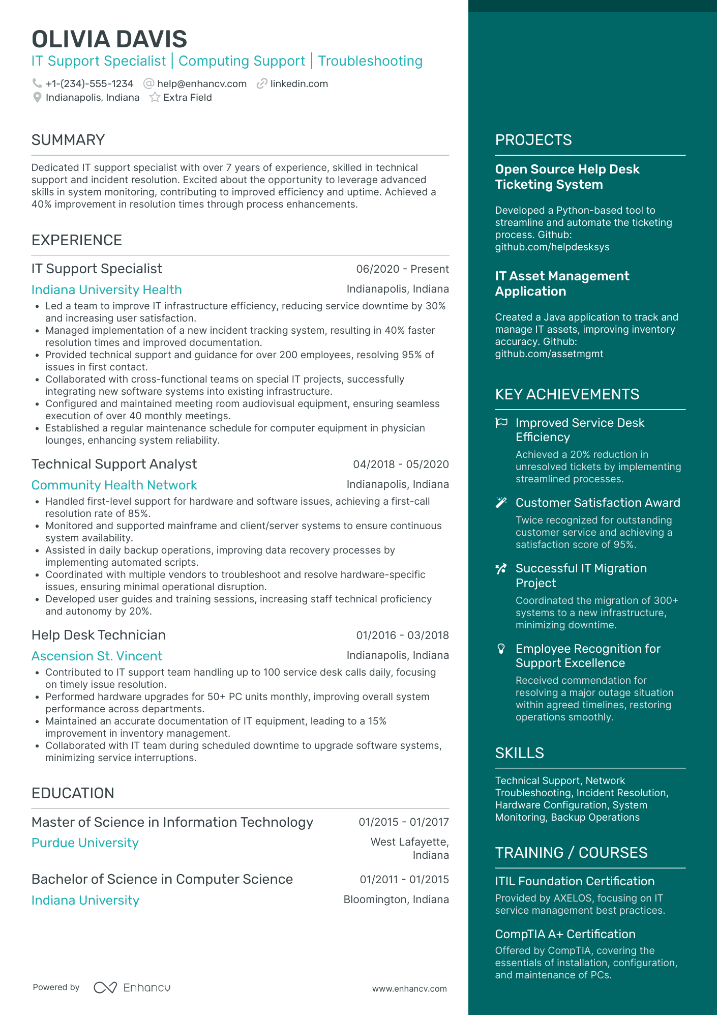 Computer Support Technician Resume Example